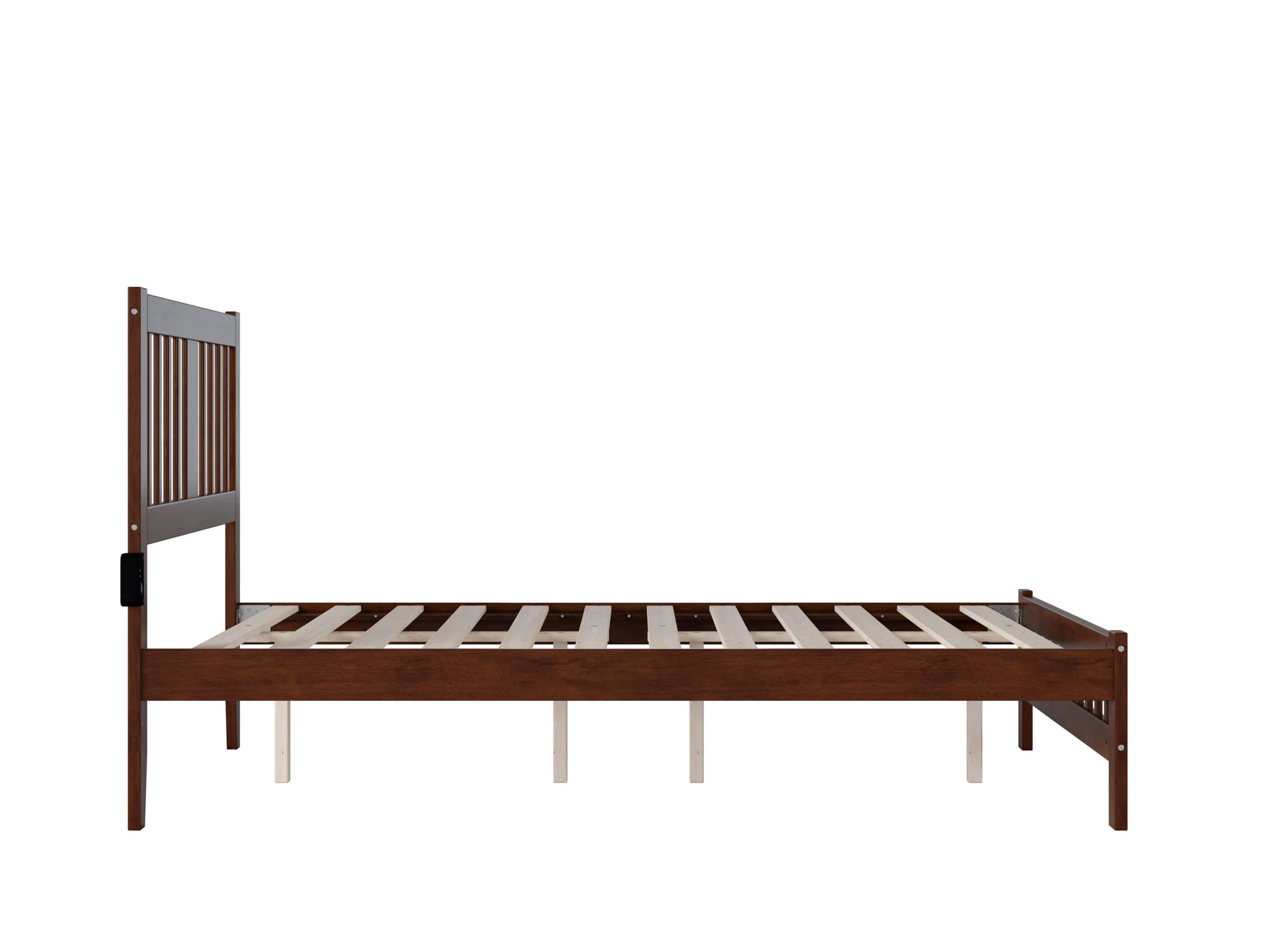 AFI Tahoe Full Size Platform Bed with Footboard & USB Charging Station - Solid Walnut Wood Frame - Modern Bedroom Furniture for Small Spaces & Guest Rooms