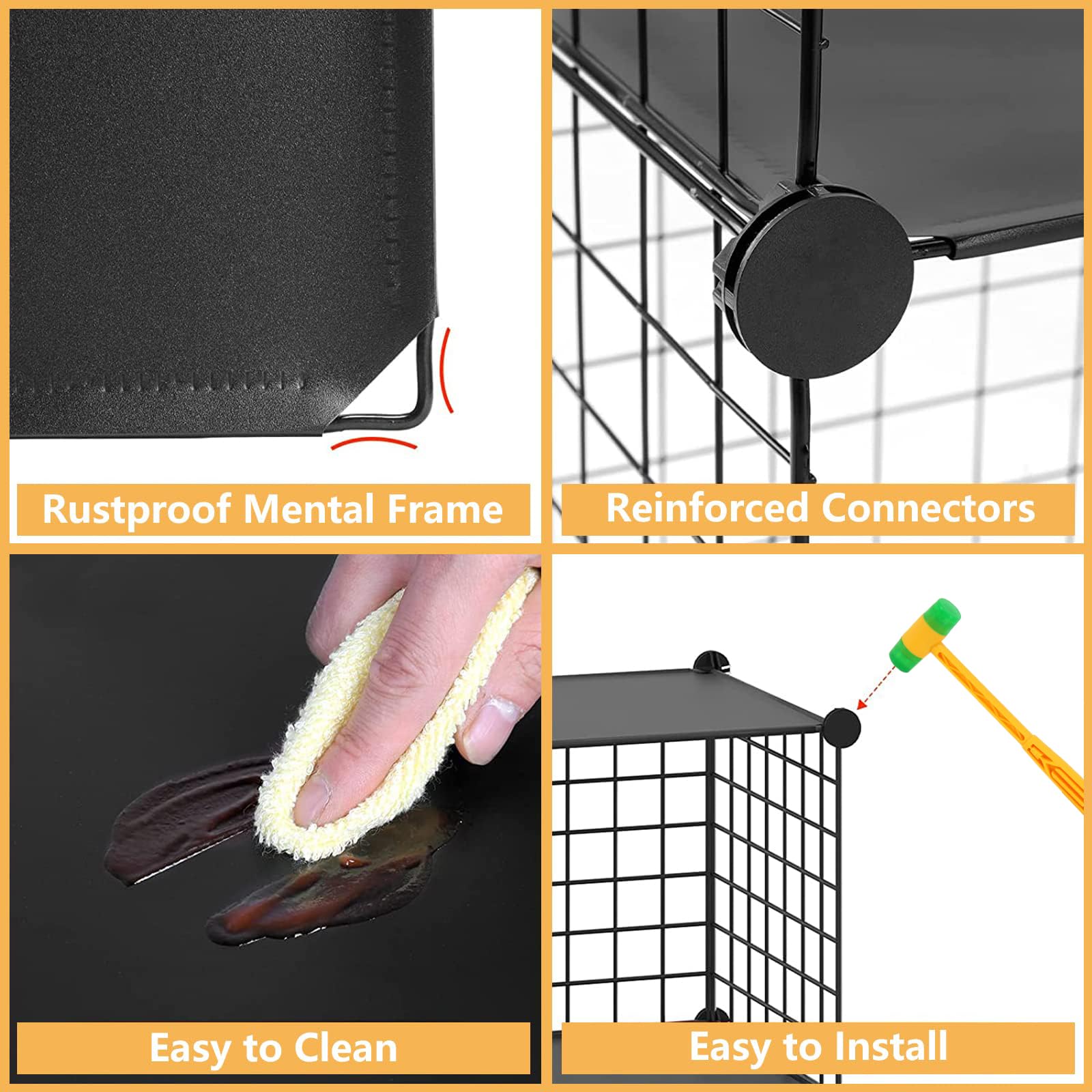 HUBSON 25-Cube Metal Grid Storage Shelf - Freely Combinable Wire Cube Organizer for Books, Toys, Crafts, Potted Plants & Pet Supplies | Black Iron Closet & Home Storage Solution | Perfect for Bedroom, Office & Garage Organization