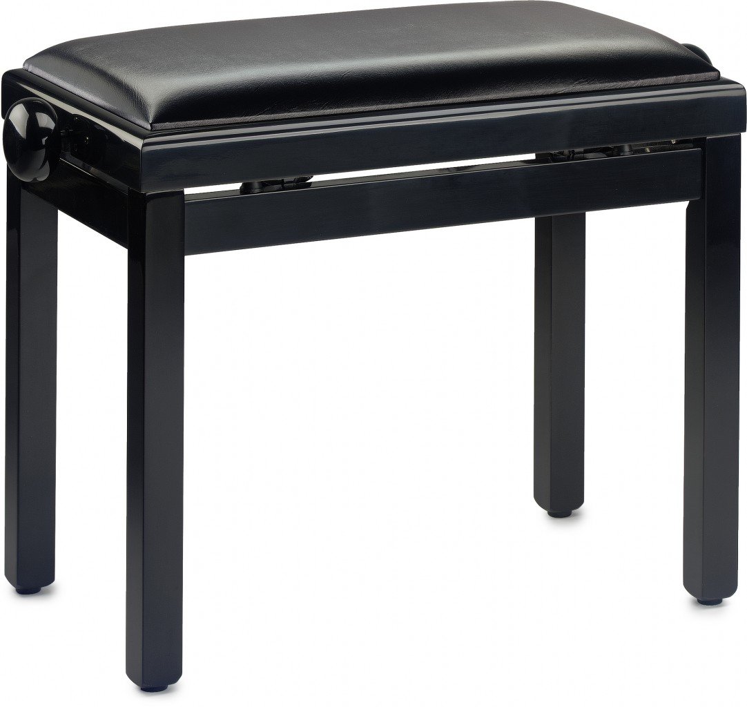 Stagg PB39 BKP SBK Adjustable Piano Bench - High Gloss Black Finish with Black Vinyl Seat - Perfect for Home, Studio & Music Classrooms