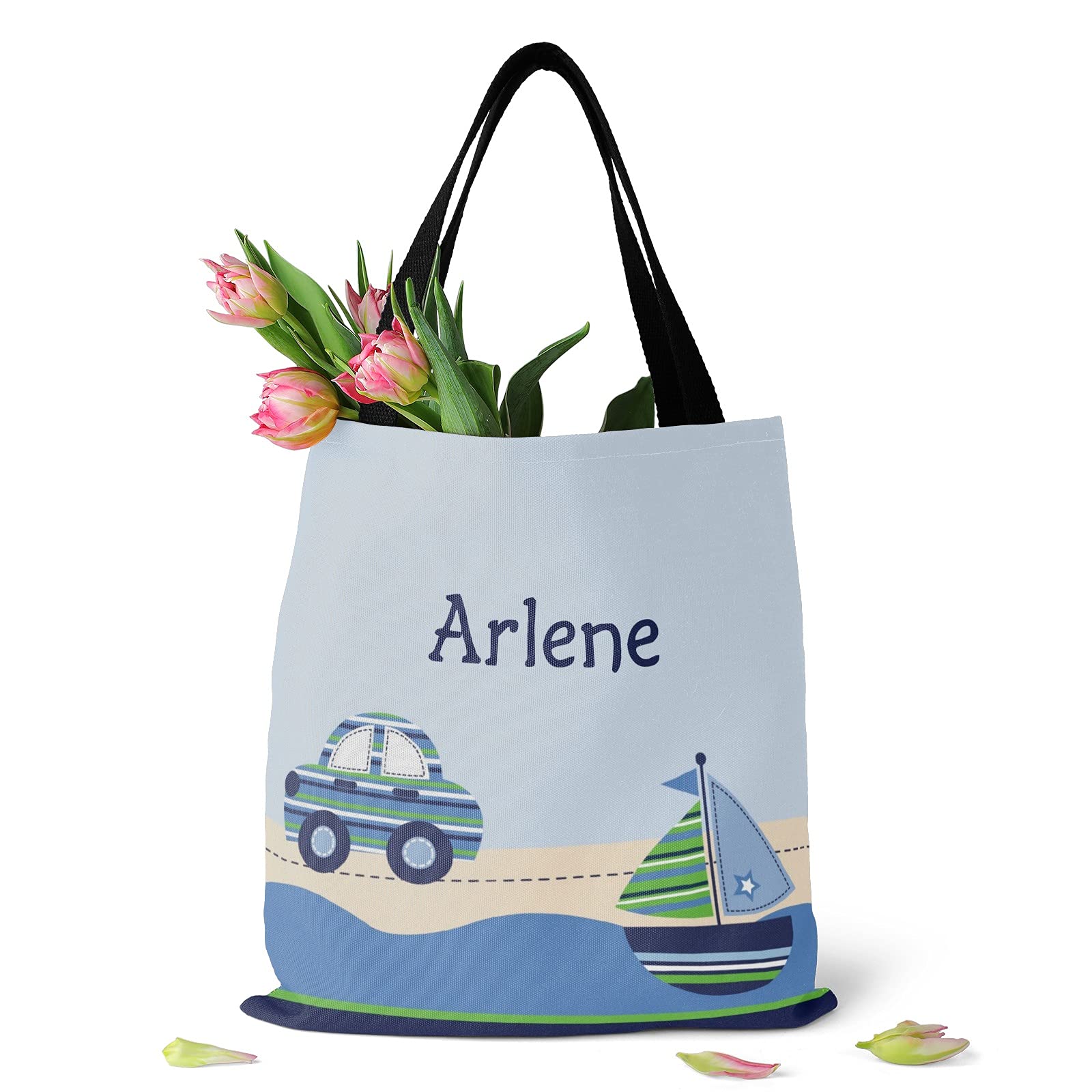 Blue Racing Car Personalized Canvas Tote Bags for Women & Kids - Reusable Shopping Bags, Travel Tote, School Handbag Gift - Perfect for Groceries, Beach Trips & Daily Commute