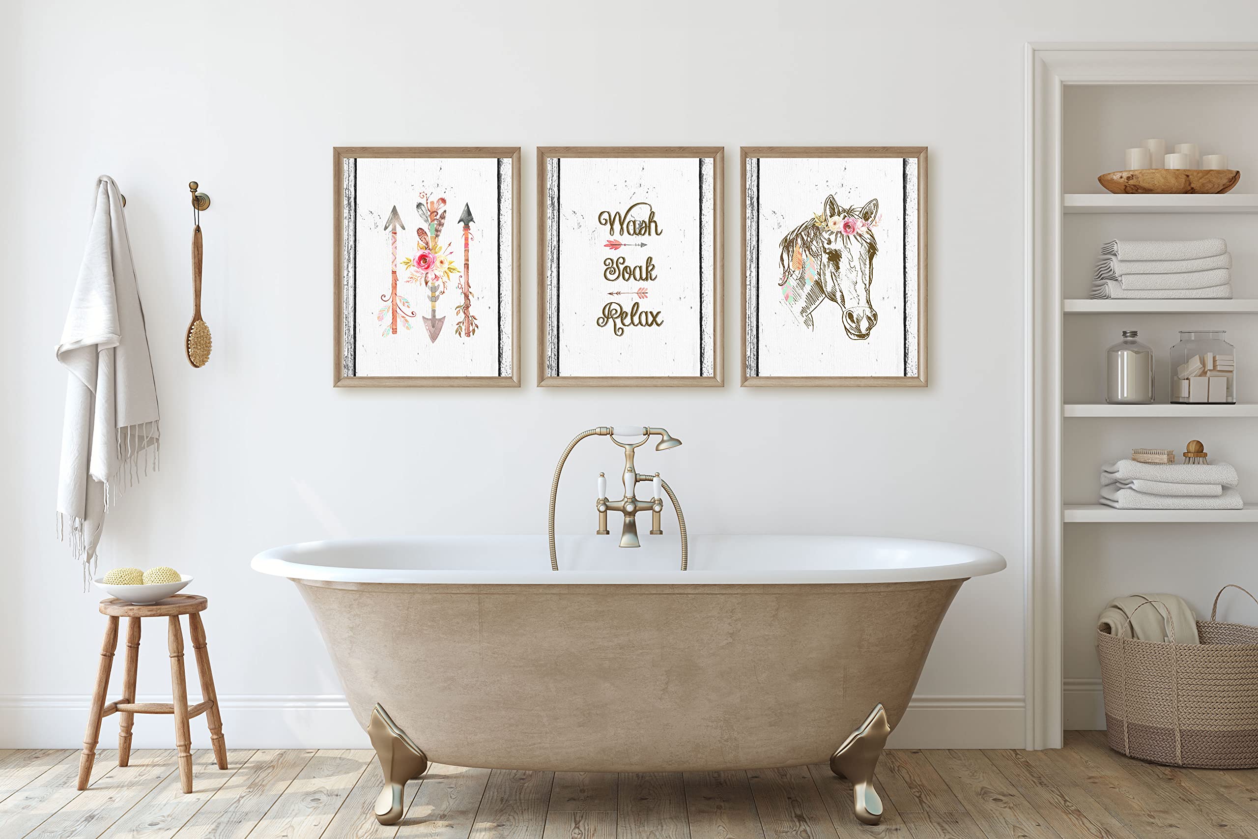Boho Tribal Horse Wall Art Prints - Set of 3 Unframed Posters for Bathroom Decor, Living Room, or Bedroom | Silly Goose Gifts
