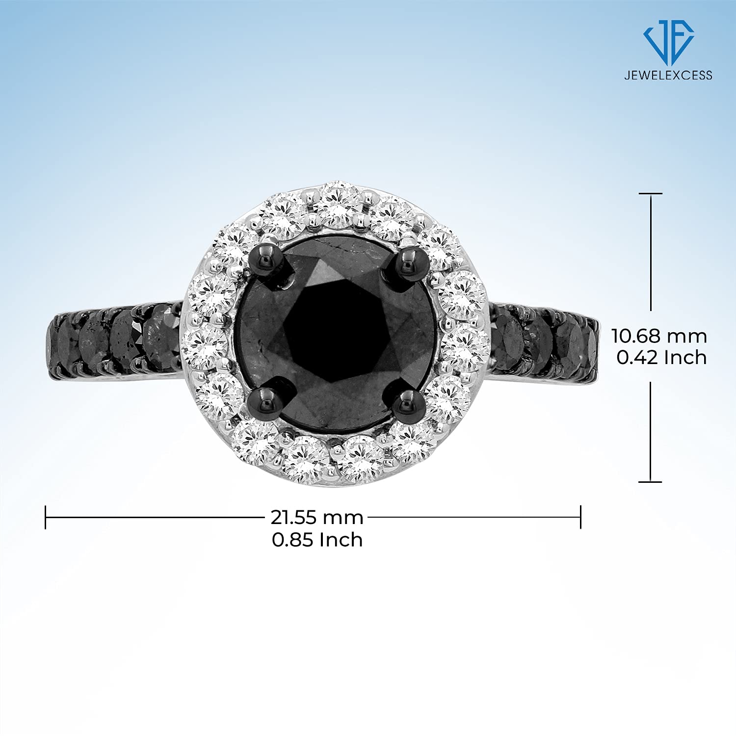3.00CTW Black & White Diamond Halo Ring for Women - Sterling Silver Engagement Ring with Halo Setting - Elegant Anniversary & Birthday Gift - Perfect for Weddings, Proposals & Special Occasions | JEWELEXCESS