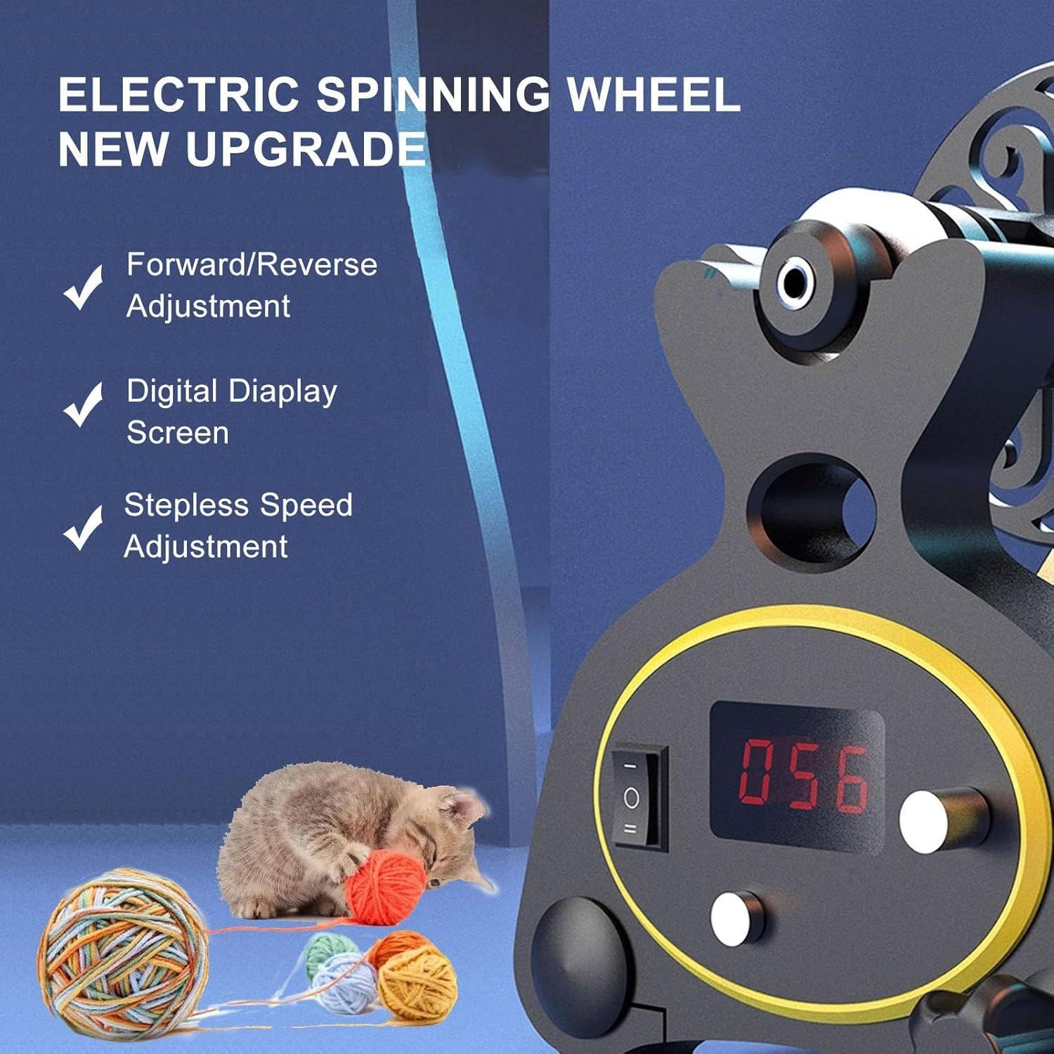 Electric Spinning Wheel for Yarn Making - Automatic Knitting Yarn Winding Machine with Forward/Reverse Function | Wool Spinner & Fiber Twister (Black & Blue) | Perfect for DIY Hand Spinning, Crochet & Knitting Projects