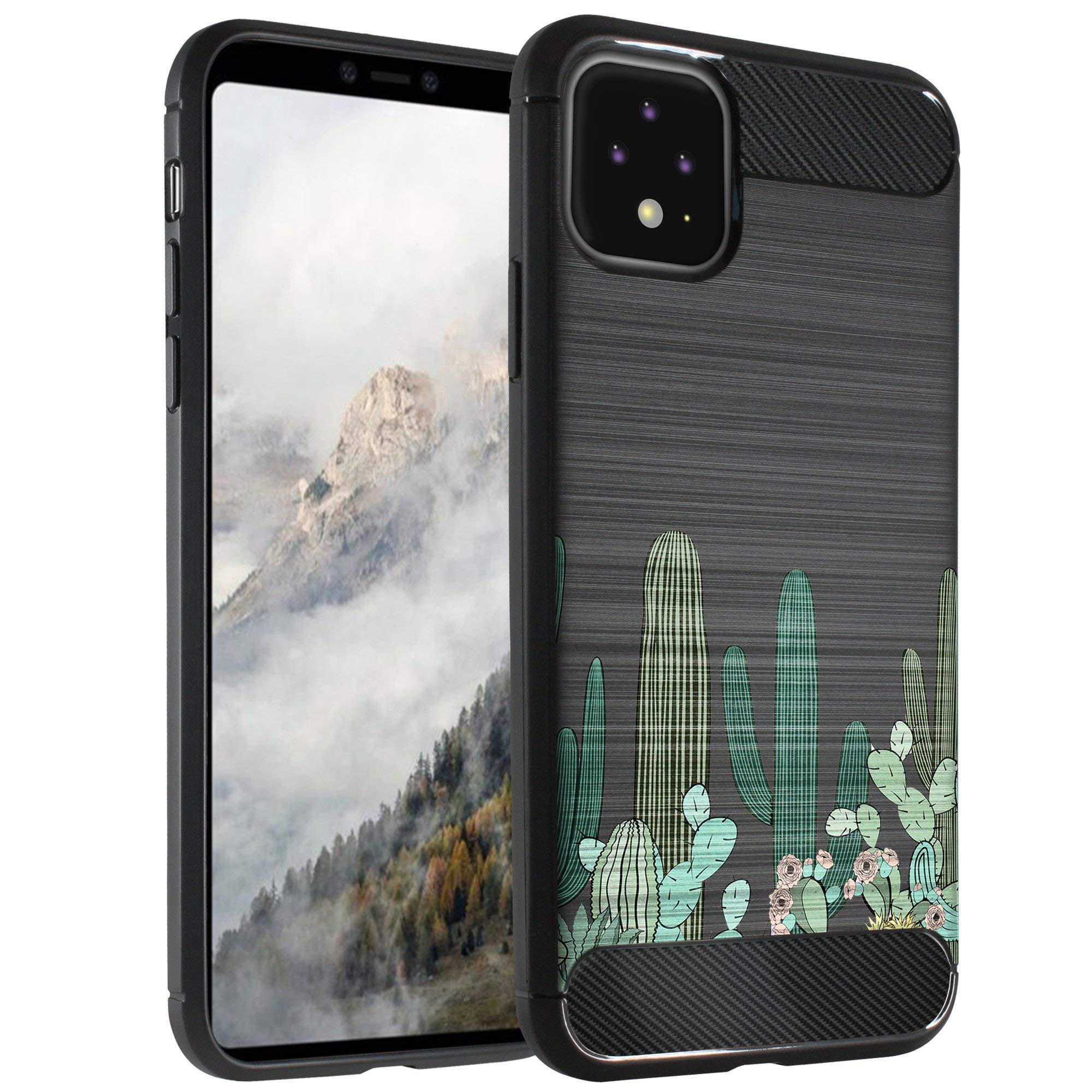 Google Pixel 4 Case - Tribal Floral TPU Cover with Carbon Fiber Texture for Daily Protection