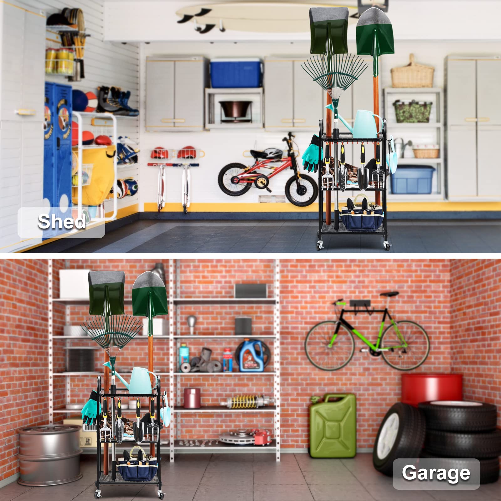 Uboway Rolling Tool Organizer for Garage - Heavy Duty Tool Storage Cart with Wheels for Garage, Shed, Basement & Outdoor Use - Easy Assembly Black Tool Stand for Garden Equipment & Workshop Organization