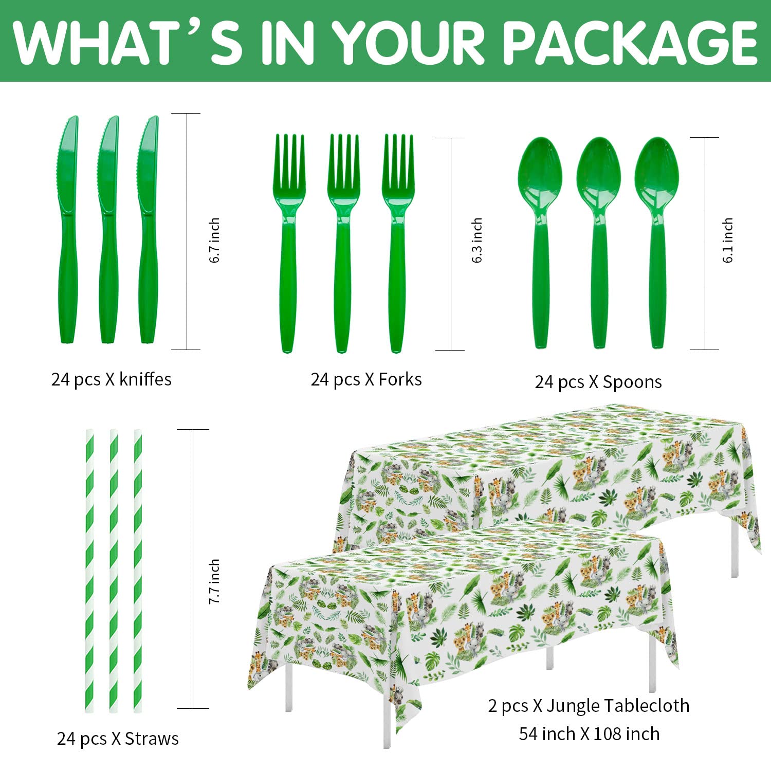 Safari Jungle Theme Party Supplies - 24-Piece Tableware Set with Plates, Cups, Napkins, Cutlery, Tablecloth & Straws | Perfect for Birthday Parties, Baby Showers & Wild Animal Themed Events