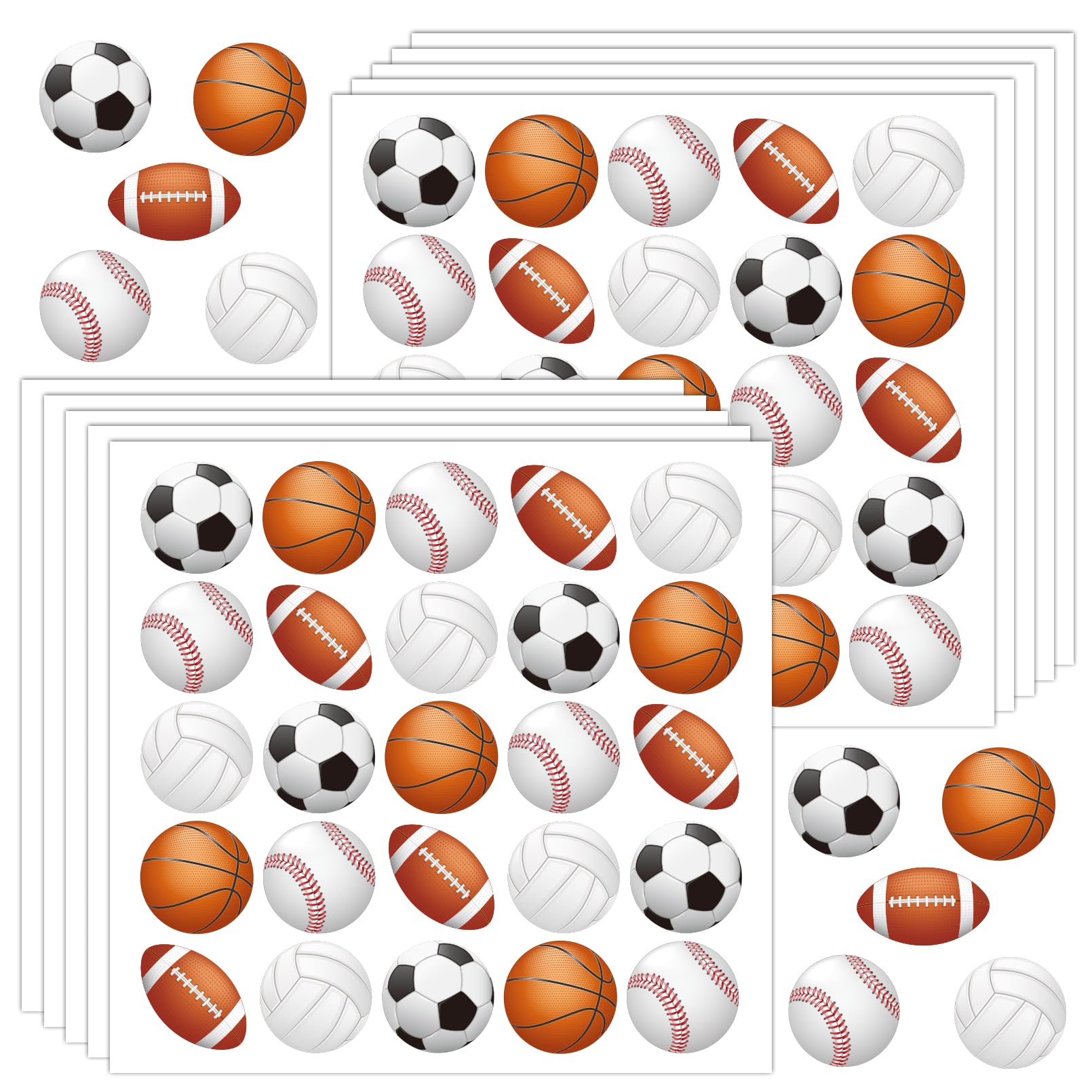 250 Pcs Sports Ball Stickers for Kids - Soccer, Football, Baseball, Basketball & Volleyball Stickers - Perfect for Ball Themed Parties, Birthday Decorations & Classroom Supplies - Great for DIY Projects, Scrapbooking & School Activities