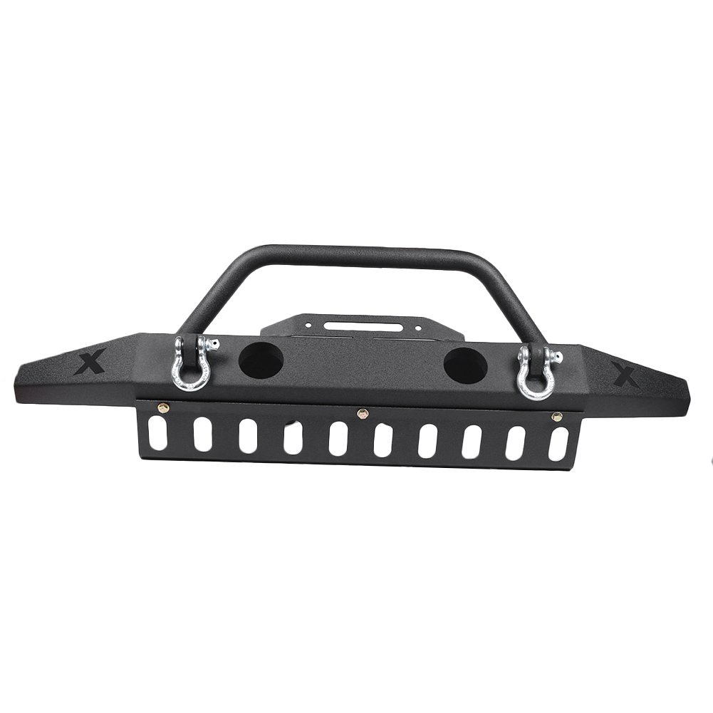 Jeep Wrangler JK 07-18 Front Bumper - Heavy Duty Rock Crawler Bumper with Skid Plate, Fog Light Holes, D-Rings & Winch Plate | Textured Black Finish | Off-Road, Trail Riding & Adventure Vehicle Protection