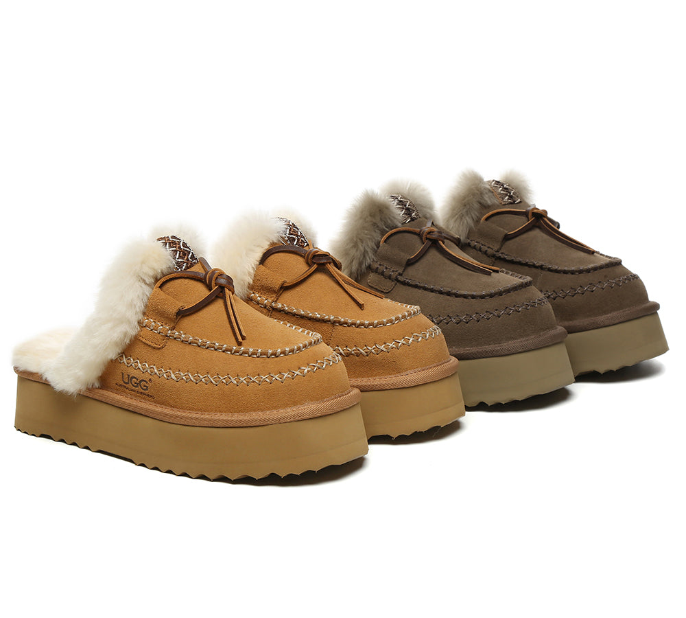 Australian Shepherd® Women's UGG Slippers - Genuine Sheepskin Wool Platform Slippers for Women - Cozy Indoor/Outdoor House Shoes for Winter Comfort & Lounge Wear