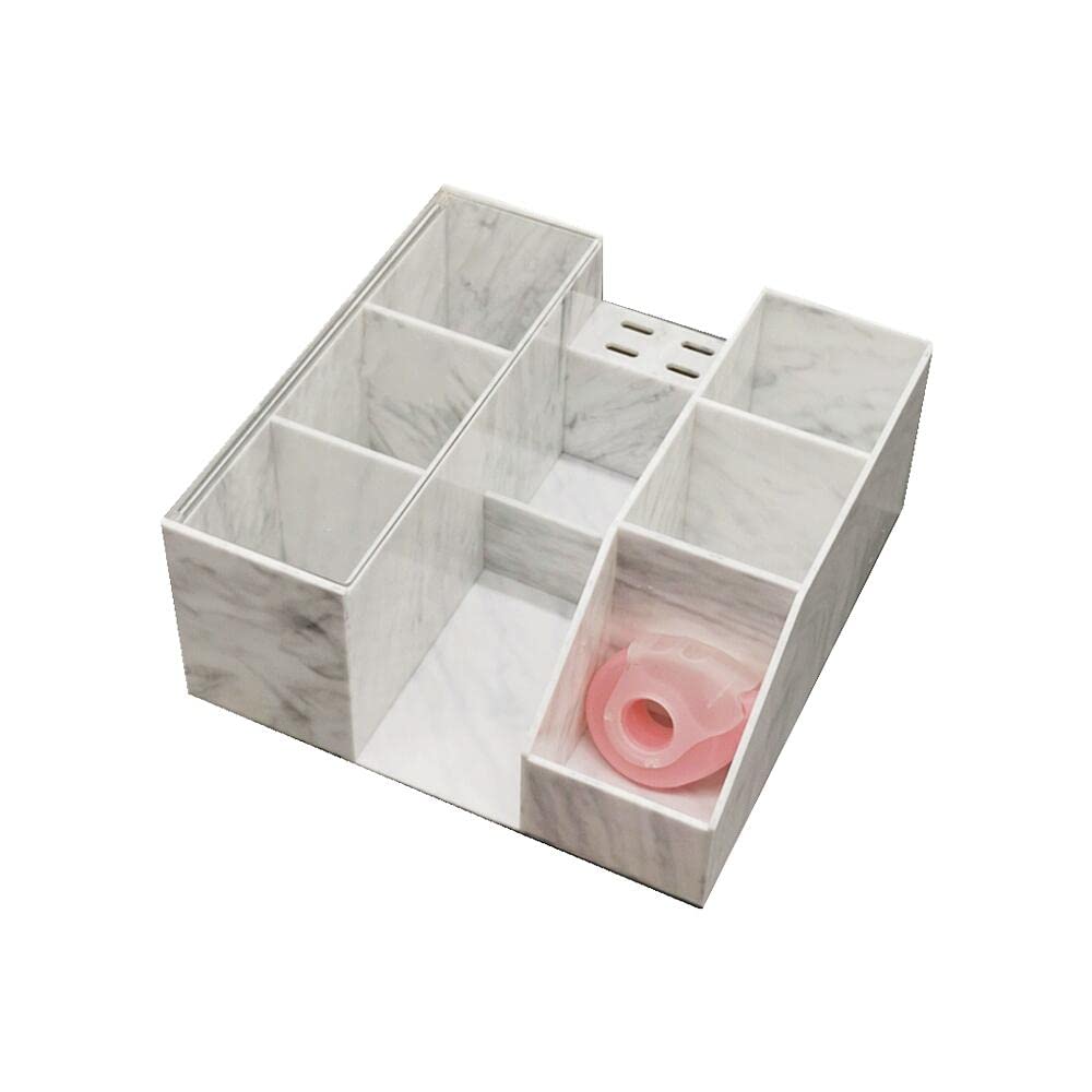 Acrylic Large Capacity Makeup Organizer - White Marble Cosmetic Storage Case for Eyelash Extensions, Brushes & Tweezers | Perfect for Salon, Home Vanity & Professional Makeup Artists