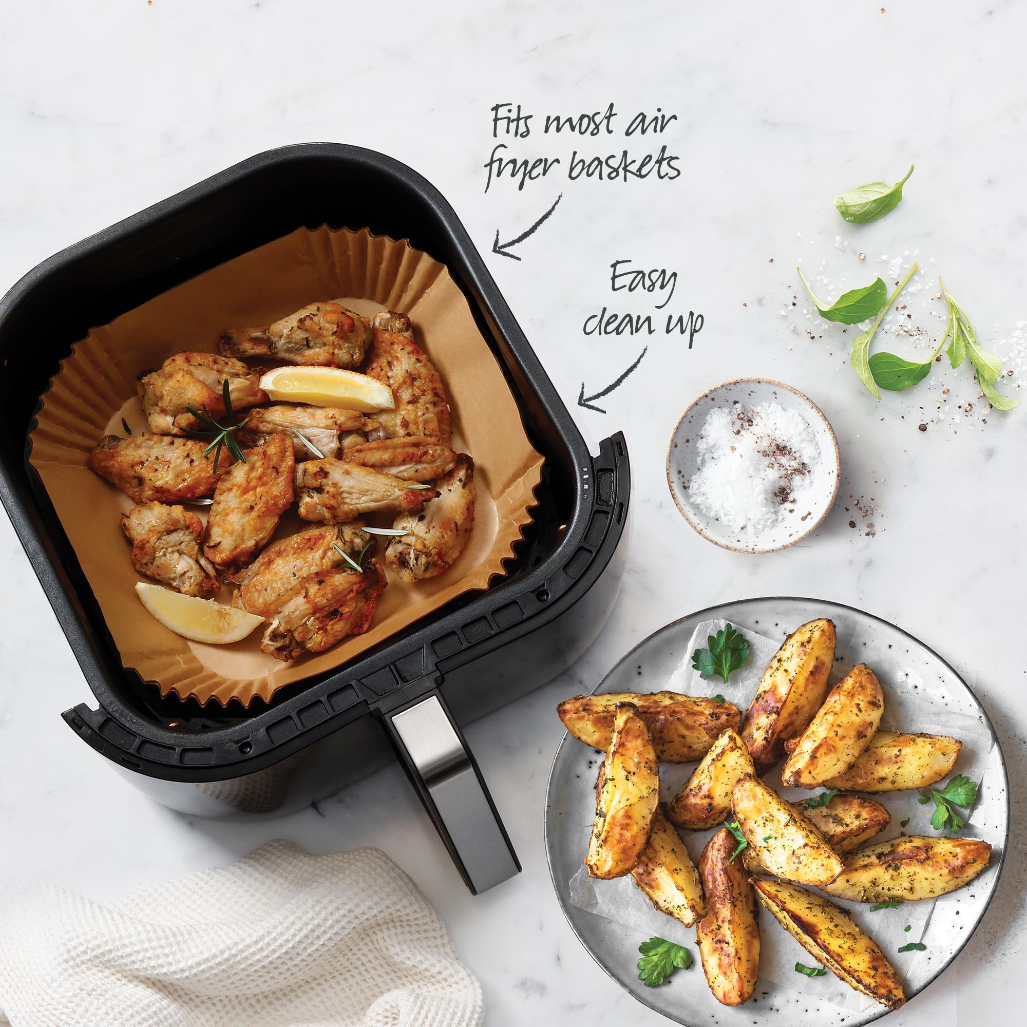 50 Pack 16cm Square Air Fryer Liners - Non-Stick Parchment Paper Sheets for Easy Cooking & Cleaning - Perfect for Air Fryers, Ovens & Baking