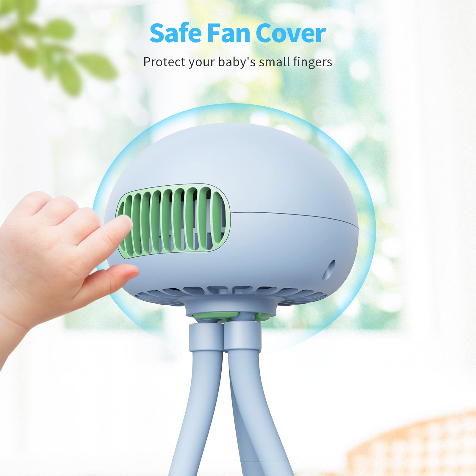 SMARTDEVIL Portable Clip on Stroller Fan - 3000mAh Rechargeable Battery, 3-Speed Adjustable Baby Fan with Flexible Tripod Stand - Perfect for Strollers, Car Seats, Desks, Treadmills & Camping (Blue) - Keep Your Baby Cool in Hot Weather