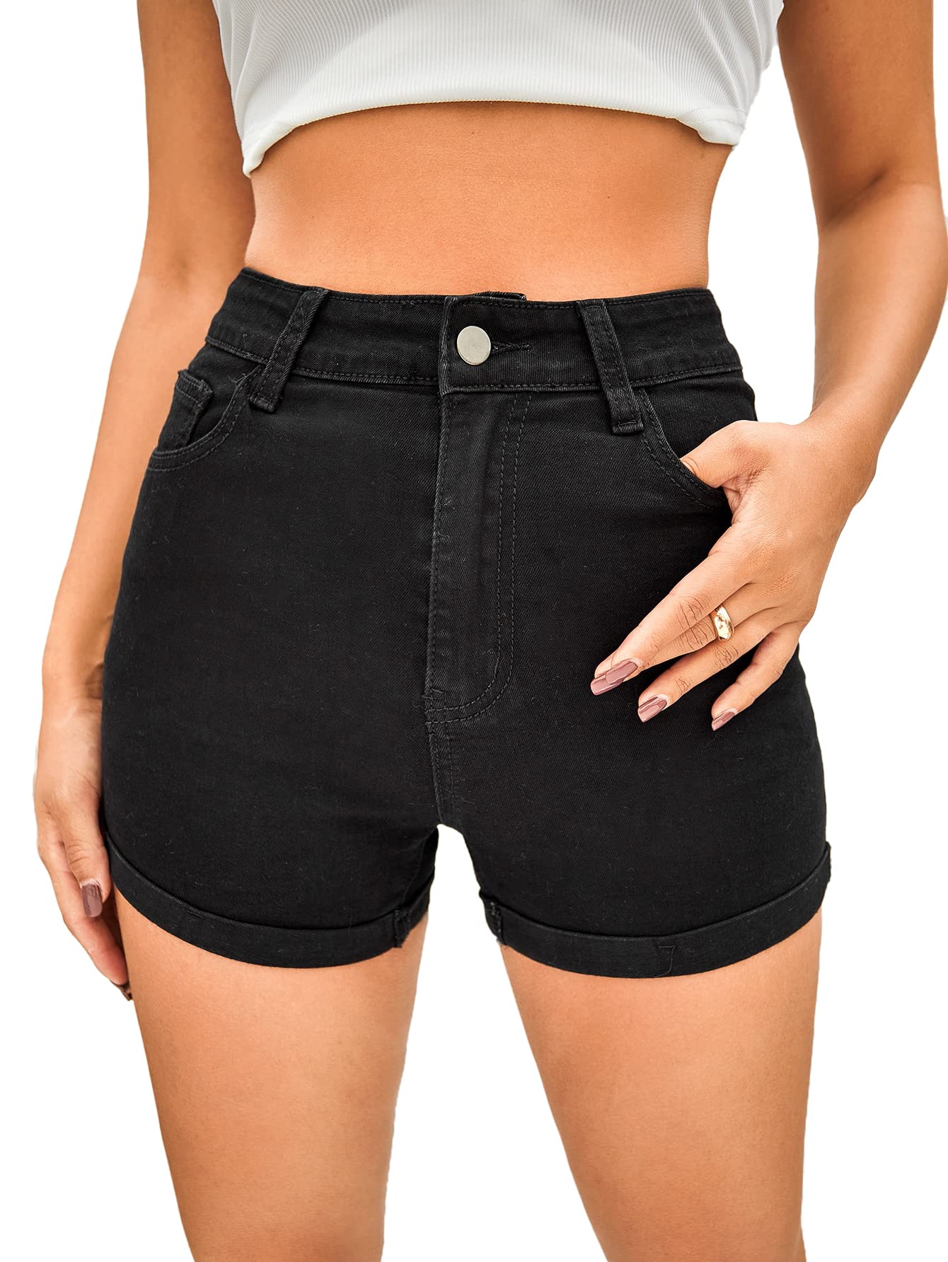 Floerns Women's High Waist Button Fly Denim Shorts - Casual Summer Jean Shorts for Women, Perfect for Beach, Travel and Everyday Wear