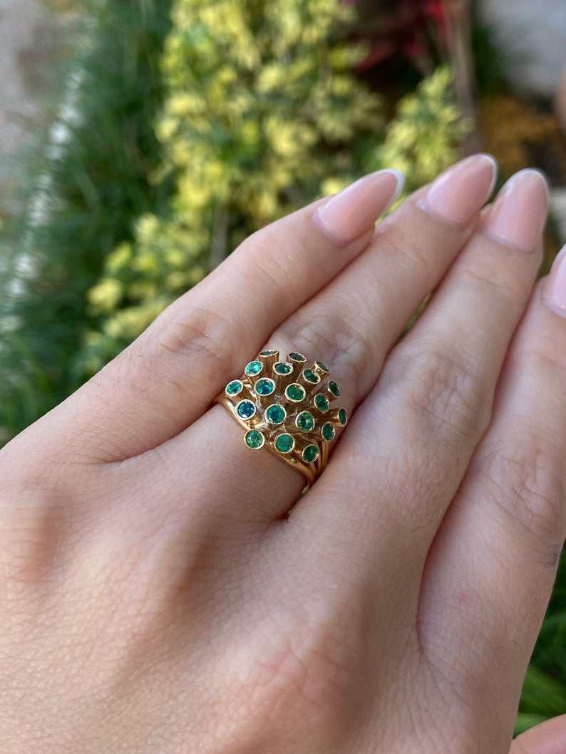 1.90 TCW Colombian Round Emerald Cluster Ring in 14K Gold - Elegant Jewelry for Weddings, Anniversaries & Special Occasions