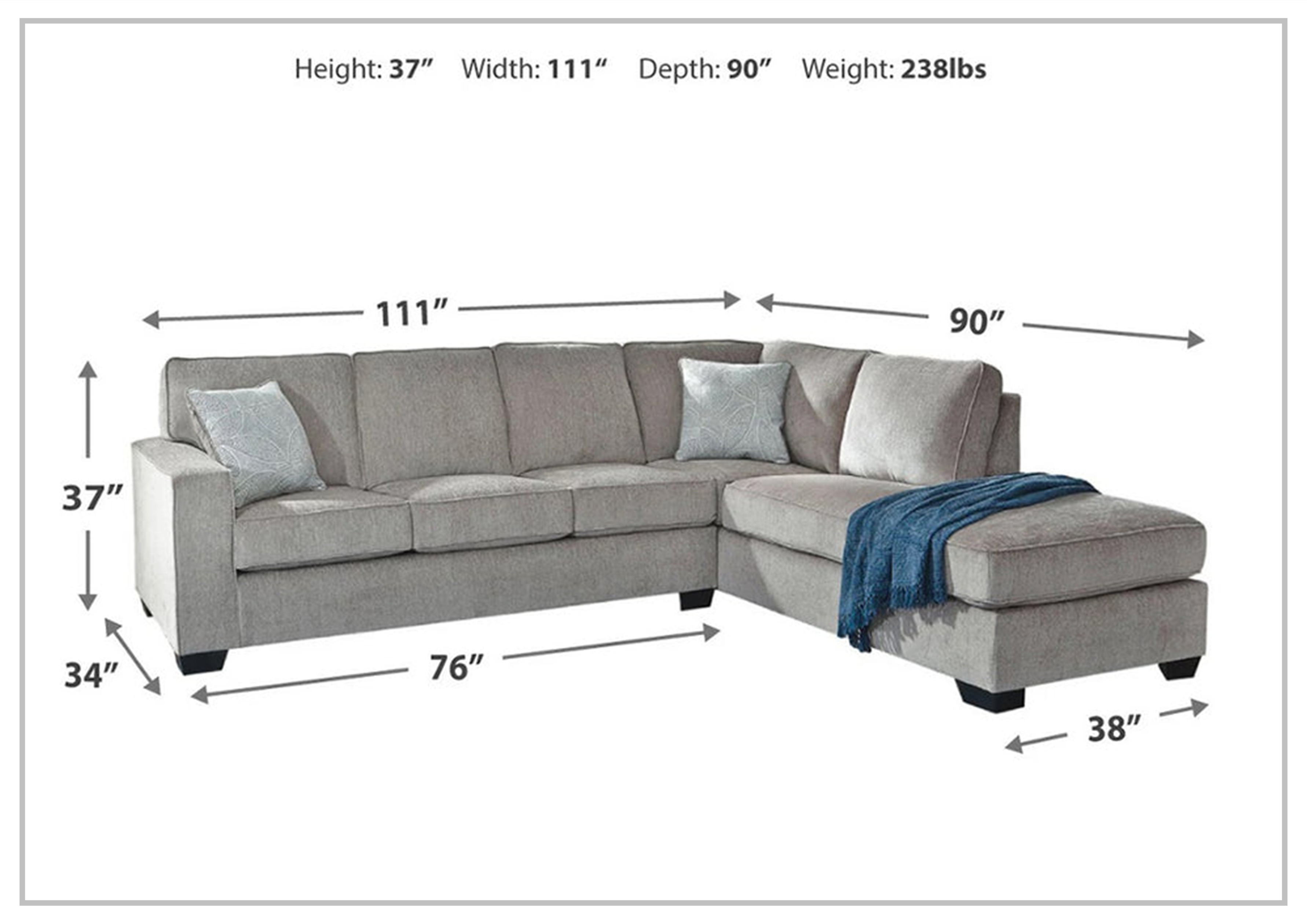 Gio Italia Aster Fabric Full Size Sleeper Sectional with Chaise - Modern Convertible Sofa Bed for Living Room, Guest Room & Small Spaces