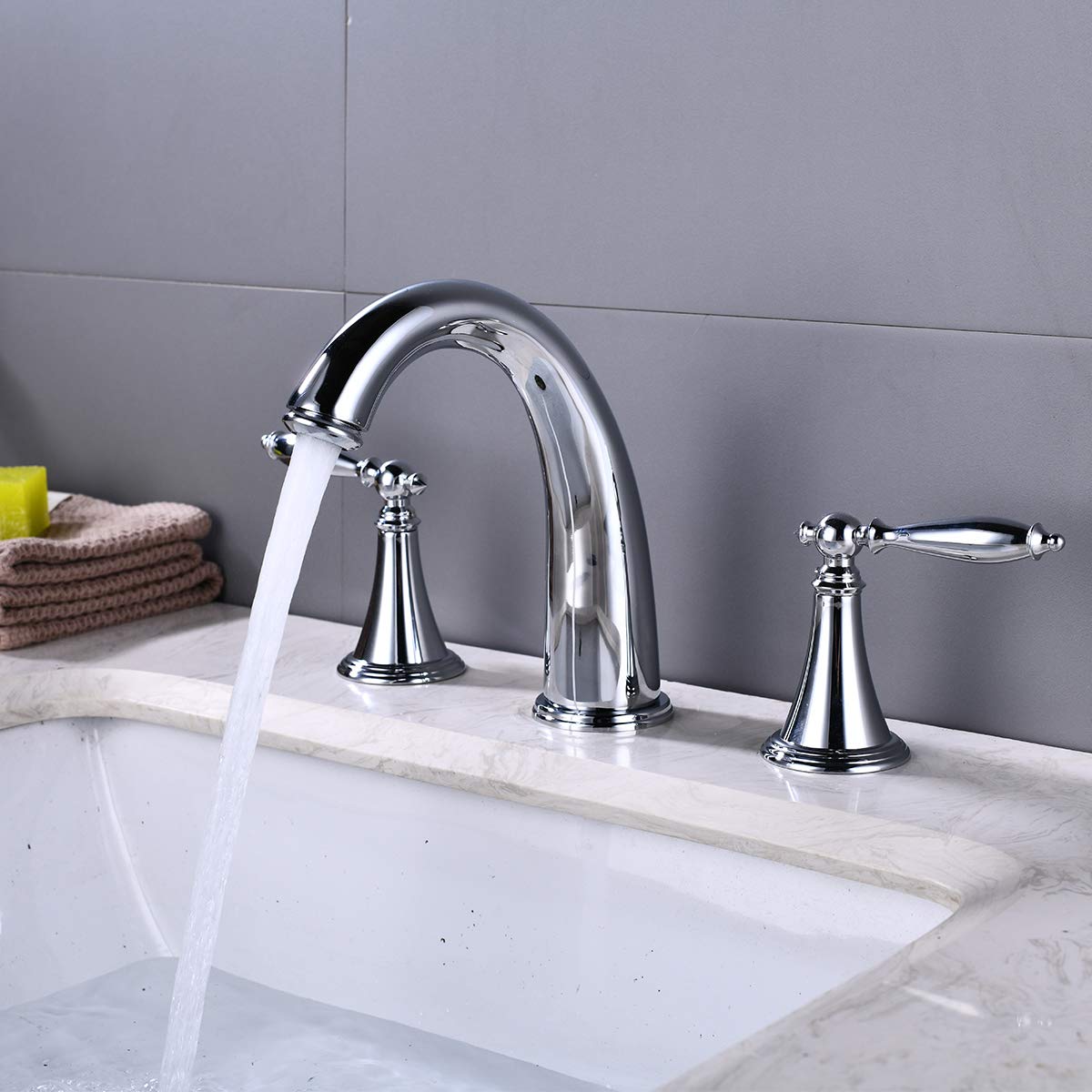 Chrome Widespread Bathroom Faucet - 2-Handle 8-16 Inch Deck Mount Sink Faucet with 3 Holes for Hot & Cold Water - Perfect for Bathroom Vanity, Lavatory, and Bathtub Installation