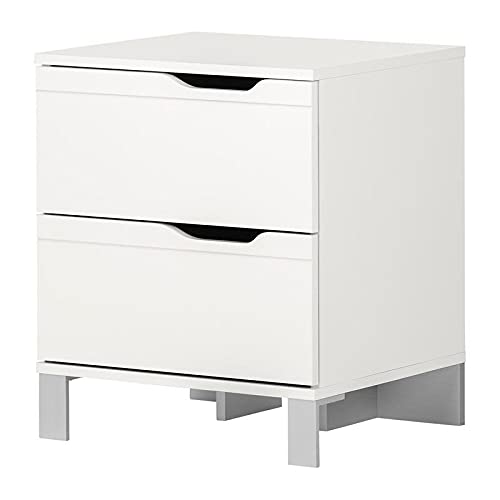 South Shore Kanagane 2-Drawer Nightstand in Pure White - Modern Bedside Table for Bedroom, Living Room & Office Storage