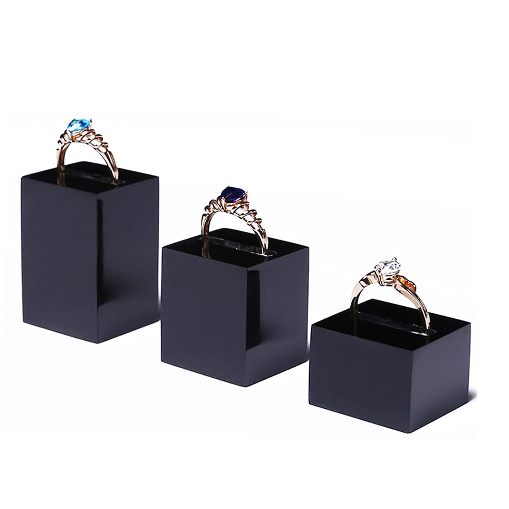 3pcs Black Acrylic Ring Display Stand - Square Jewelry Holder for DIY Crafts & Tradeshows