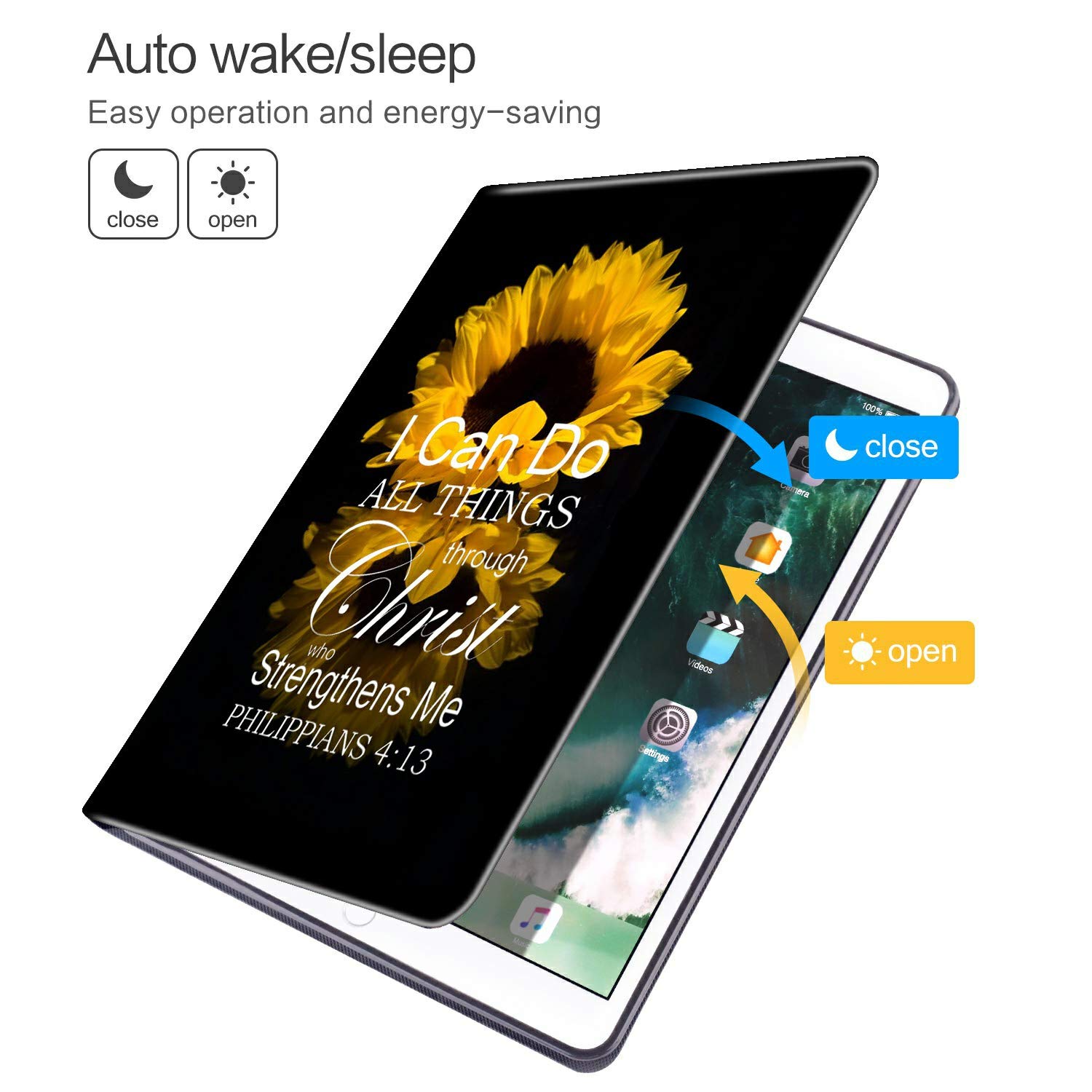 AKQEE Slim PU Leather Case for Amazon Kindle Fire 7 Tablet (9th/7th/5th Gen 2019/2017/2015) with Auto Wake/Sleep - Bible Sunflower Design Protective Cover for Reading, Travel & Daily Use