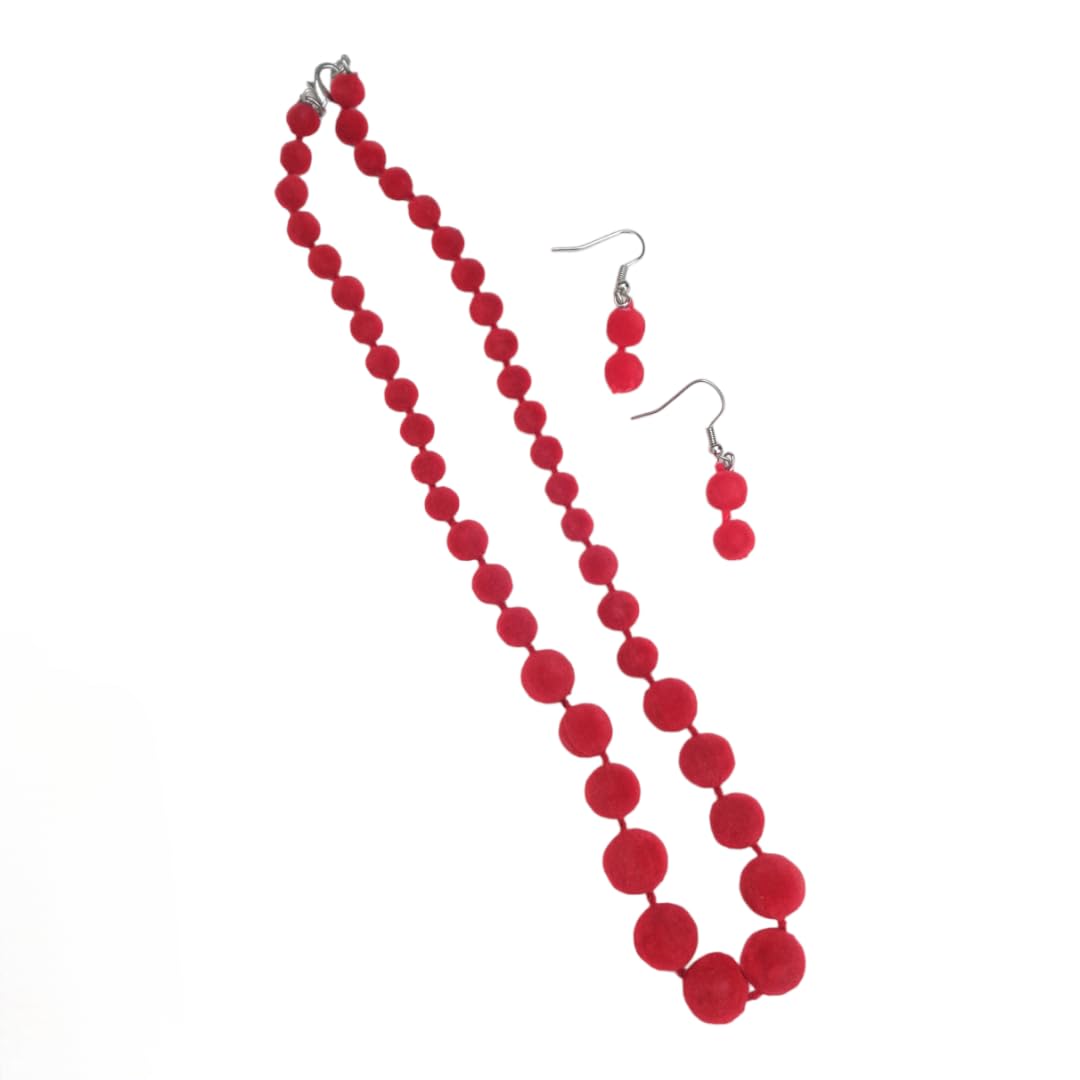 Trendy Red Velvet Beaded Necklace Set for Women - Elegant Fashion Jewelry Gift for Parties, Weddings & Date Nights
