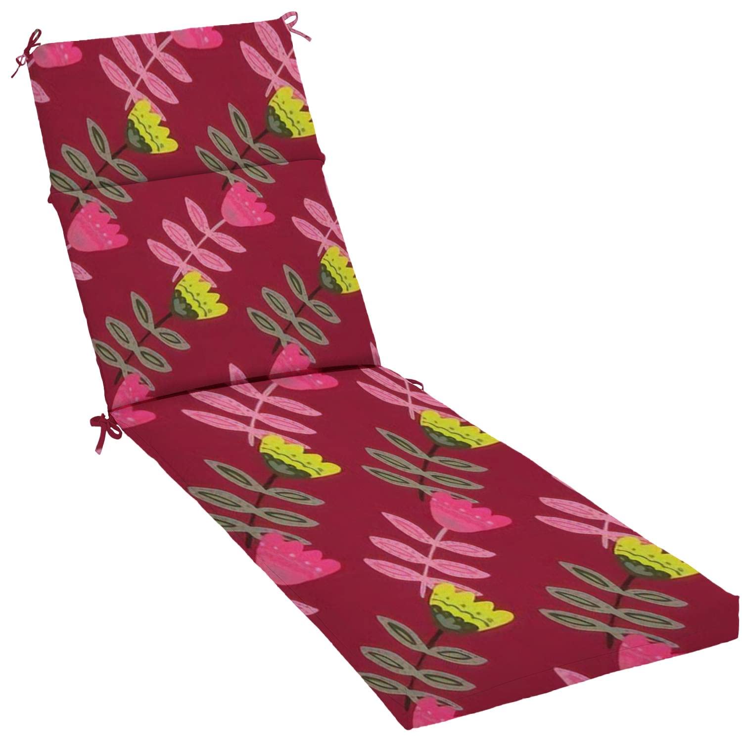 Water-Resistant Floral Print Patio Cushion - Outdoor/Indoor Chaise Lounge Seat Cover with Ditsy Doodle Plants Design - Perfect for Garden Furniture, Poolside Chairs & Sunbathing Accessories