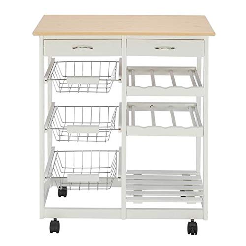 Portable Kitchen Cart with 2 Drawers, 2 Wine Racks & 3 Storage Baskets - White | Fast 3-7 Day Delivery | Ideal for Small Kitchens, Dining Rooms & Outdoor Entertaining