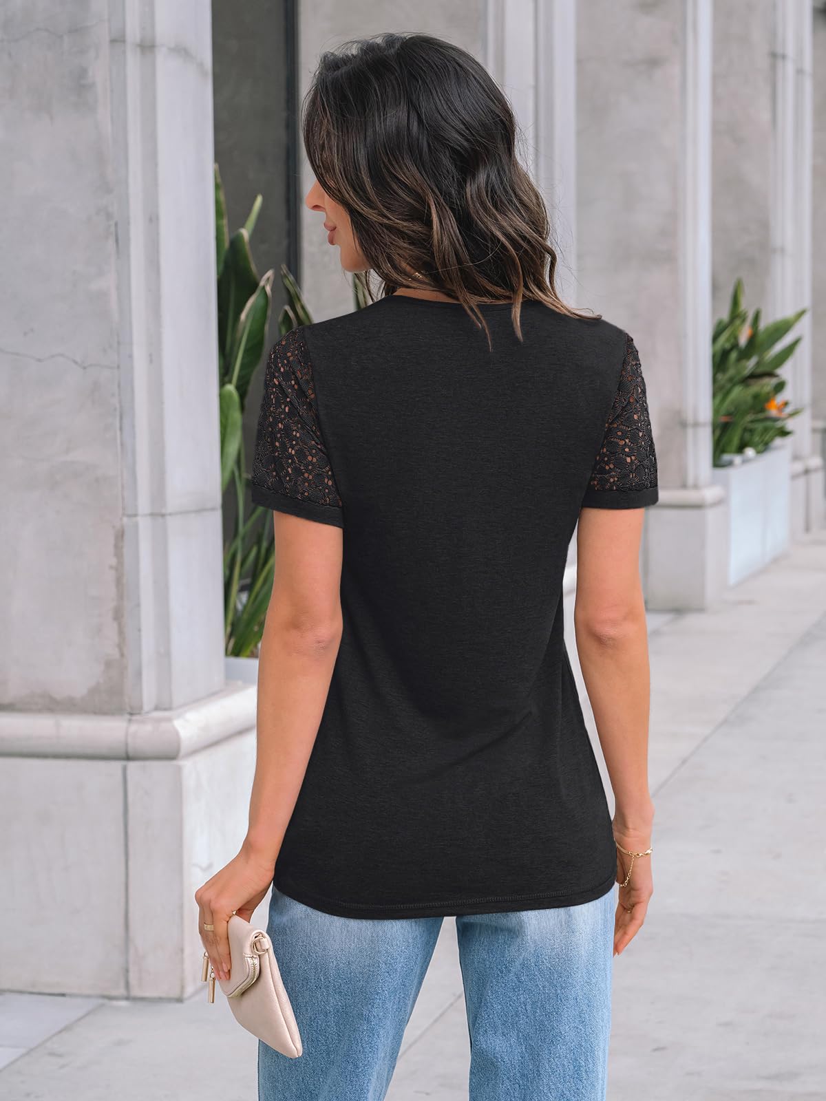AUTOMET Women's Short Sleeve Lace Blouse - Elegant Summer Tops 2025 Trendy Casual T-Shirt for Work & Spring Outfits | Perfect for Office, Date Night & Summer Vacations