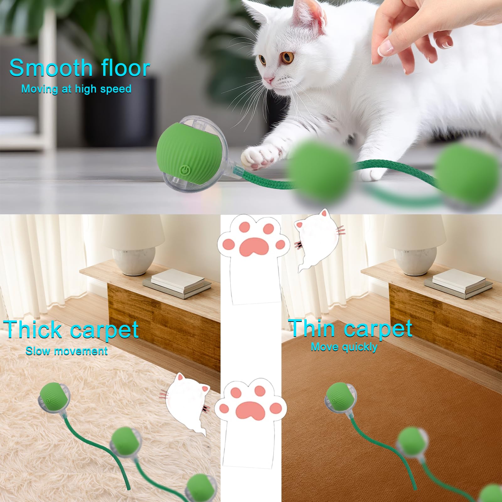 Interactive Cat & Dog Toy Ball - Automatic Rolling LED Light Pet Toy with Motion Sensor & String Tail - Fun Indoor Exercise Wheel for Kittens & Puppies - Perfect Gift for Playtime & Training (Green)