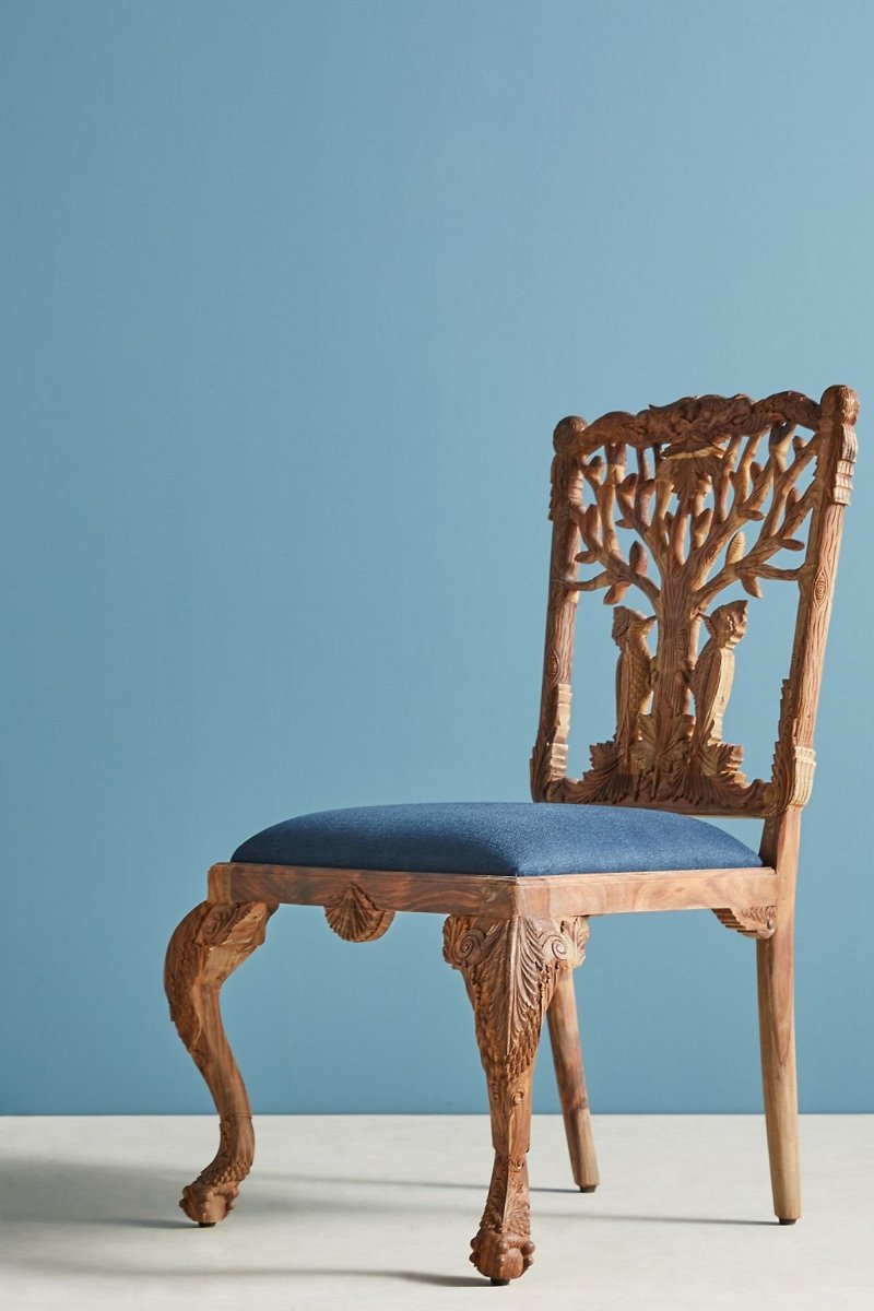 Hand Carved Menagerie Dining Chairs Set of 2 - Exotic Wooden Table Chairs for Kitchen, Dining Room & Restaurant - Elegant Handcrafted Wood Furniture for Home Decor