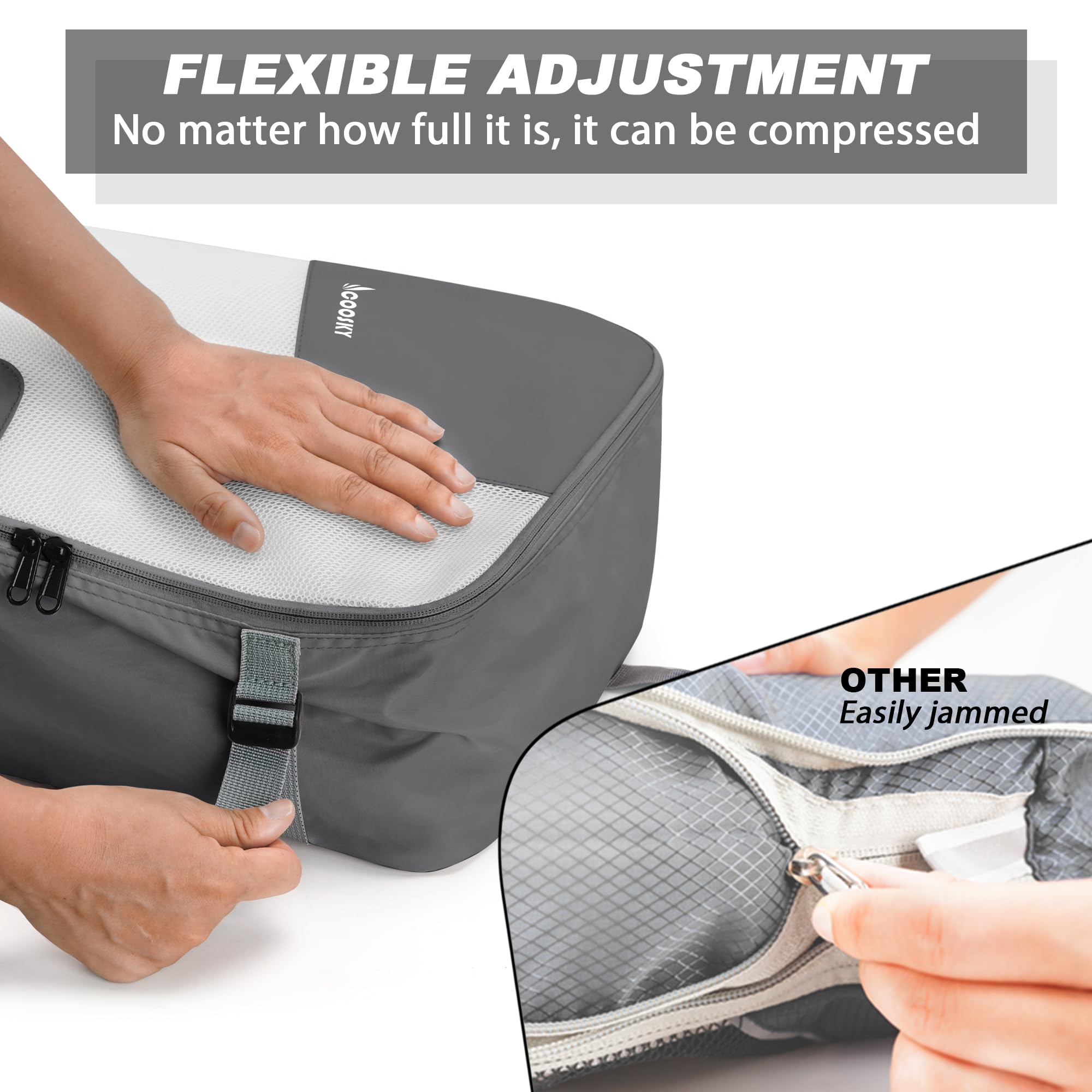 COOSKY 6-Piece Expandable Compression Packing Cubes Set - Transparent Travel Organizer for Suitcases, Luggage Storage Bags (Carry-On Size) - Perfect for Men & Women Travel Essentials | Ideal for Business Trips, Vacations & Weekend Getaways