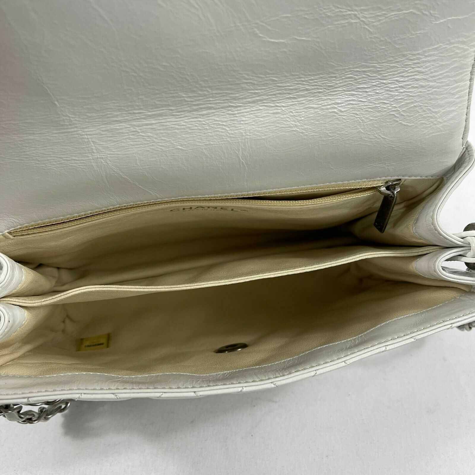 CHANEL White & Aged Silver CC Quilted Medium Leather Flap Crossbody Shoulder Bag - Luxury Designer Handbag for Women, Perfect for Parties, Date Nights & Special Occasions