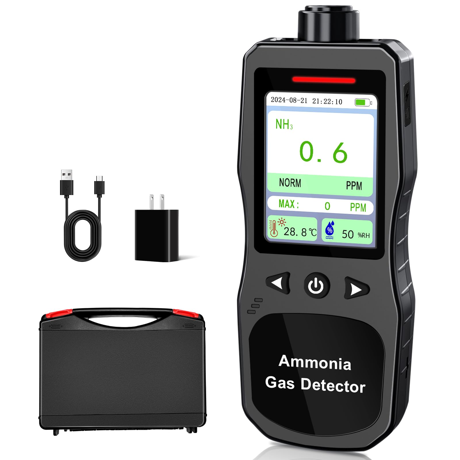 Portable Ammonia Gas Detector 0-200 PPM - Rechargeable Digital NH3 Gas Monitor with Temperature & Humidity Sensor - Ideal for Farms, Poultry Houses, Pig Stables & Livestock Barns - Indoor Air Quality Tester for Agriculture & Animal Husbandry