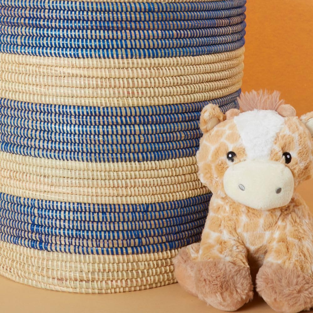 Blue and Beige Striped Storage Basket - Small Woven Organizer for Home, Office, or Nursery Organization | Perfect for Toys, Books, and Essentials
