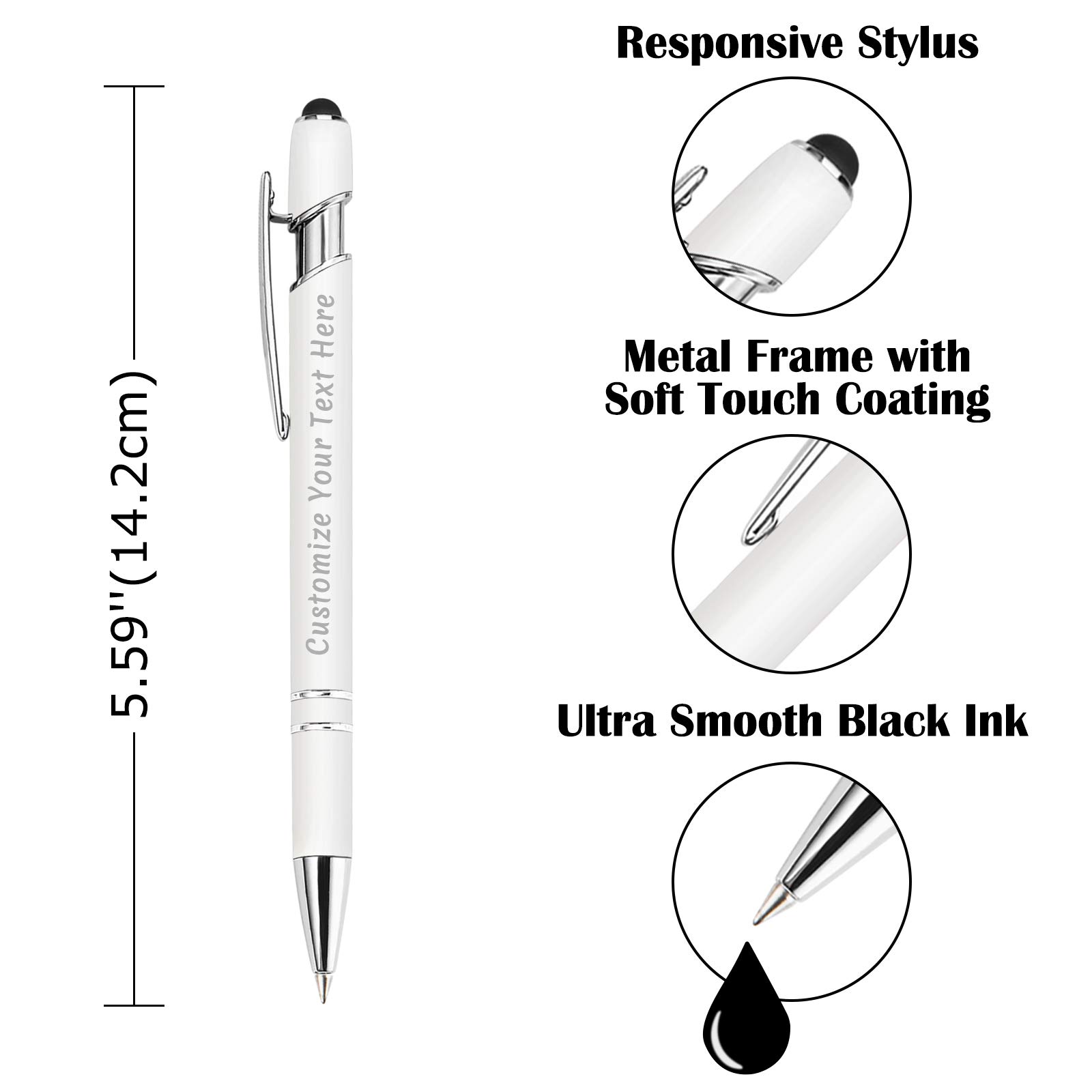 Aolun 216 Personalized Bulk Pens with Stylus - Custom Engraved Soft Touch Metal Pens for Graduation, Birthday, Boss & Teacher Gifts - Engrave Name, Logo or Message - Light Green - Perfect for Office, School & Corporate Events