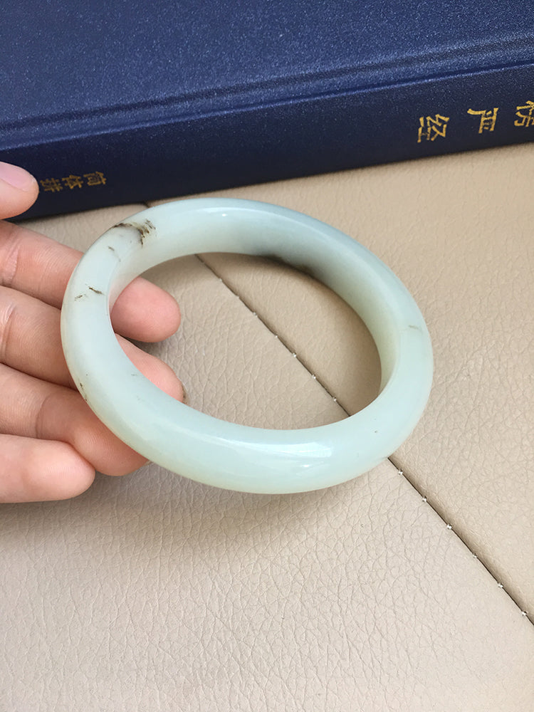 Natural Jade Bangle - Nephrite Jade Bracelet, 58.1mm Inner Diameter (NBE004) - Elegant Handmade Jewelry for Women, Perfect for Weddings, Gifts & Spiritual Healing