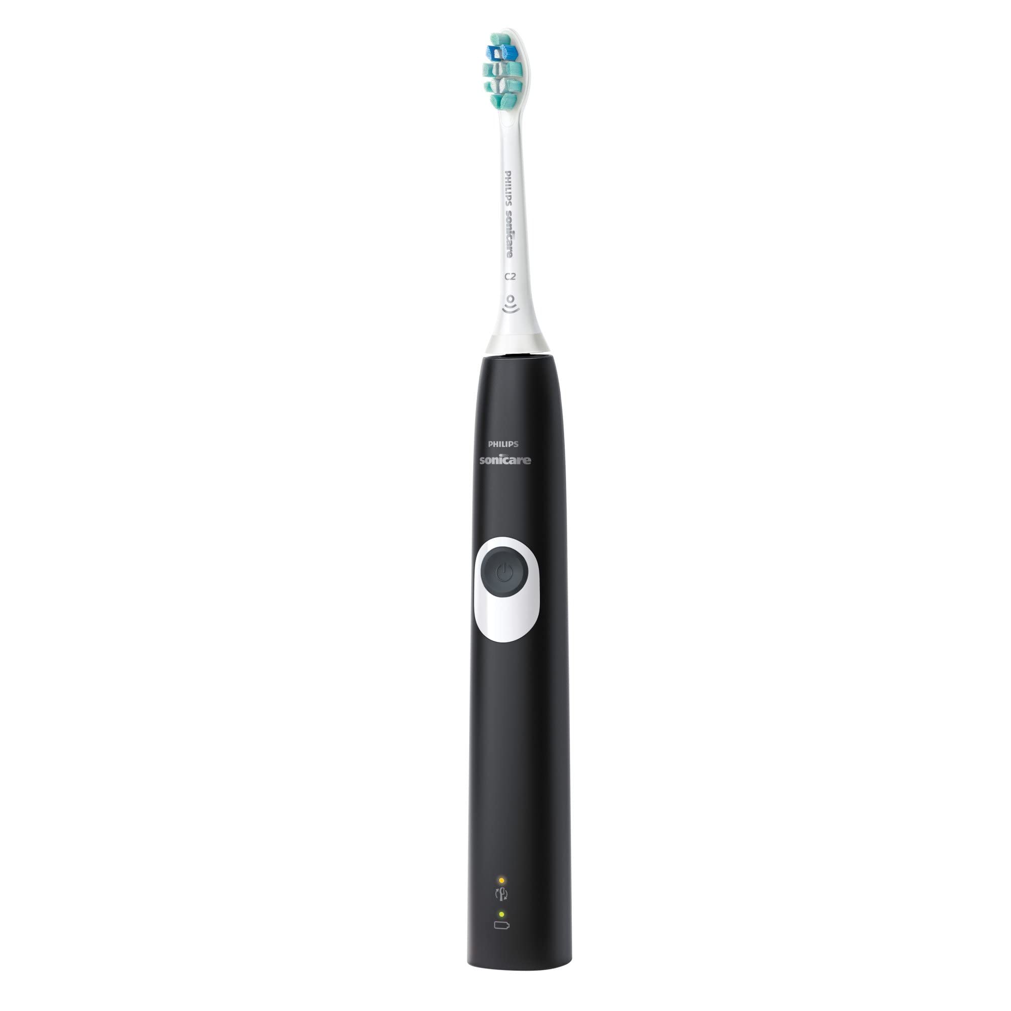 Philips Sonicare ProtectiveClean 4100 Rechargeable Electric Toothbrush - Black | Plaque Control with Pressure Sensor | 2 Week Battery Life | Ideal for Travel & Daily Oral Care