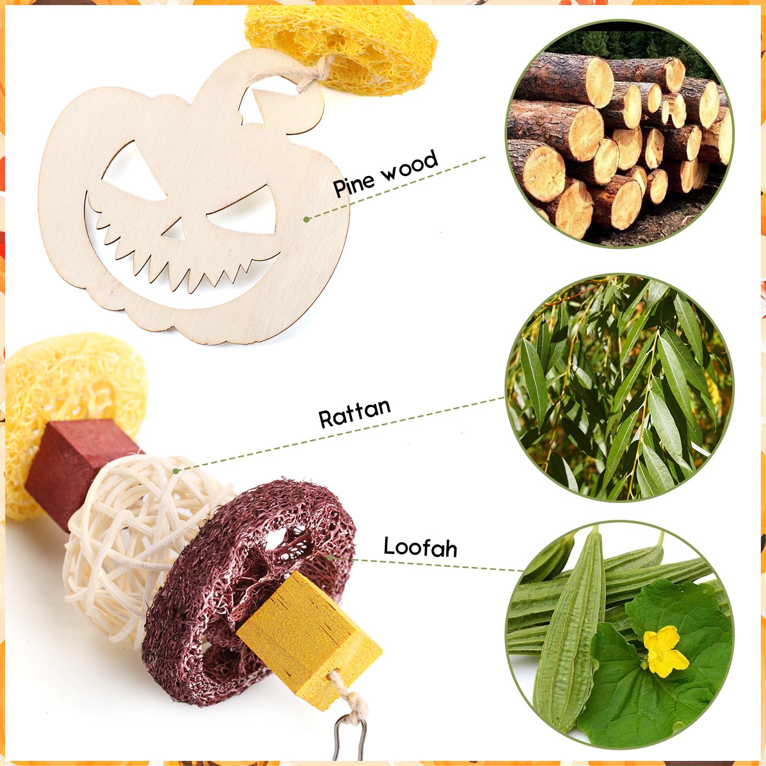 Halloween Guinea Pig Chew Toys - 3 Pack Wooden Rabbit Hamster Treats for Chinchillas, Rats & Small Pets - Hanging Cage Accessories for Teeth Care & Enrichment - Perfect Halloween Decor & Gifts for Bunny, Rodent Owners