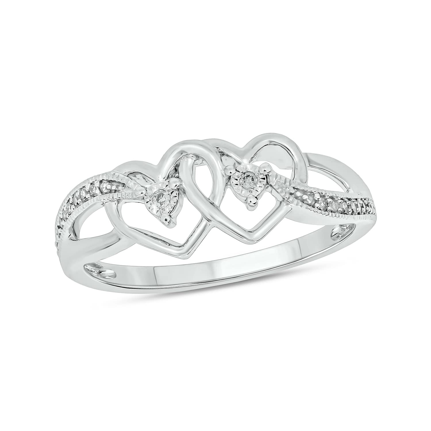 Sterling Silver Diamond Interlocking Double Heart Promise Ring for Women - Anniversary, Wedding, Valentine's Day Gift for Wife & Girlfriend | Romantic Jewelry for Couples & Special Occasions