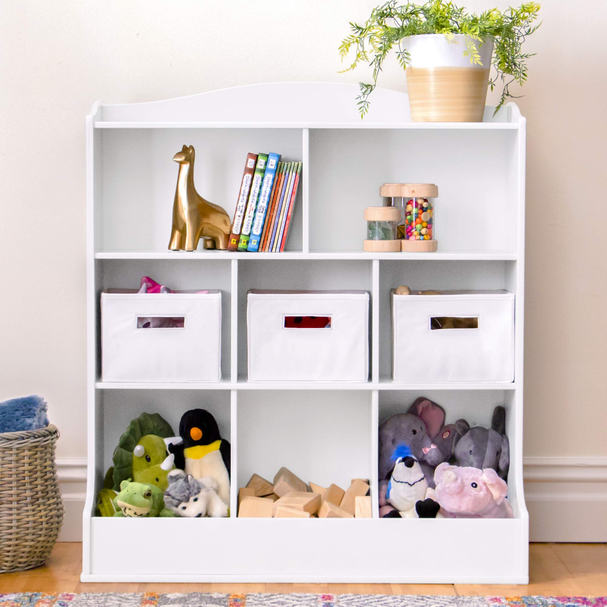Guidecraft White Wooden Toy Storage Organizer - Kids Multi-Shelf Cubby with Bins for Books, Toys & Clothes - Playroom Bookshelf with Baskets - Perfect for Bedroom, Nursery & Daycare Organization