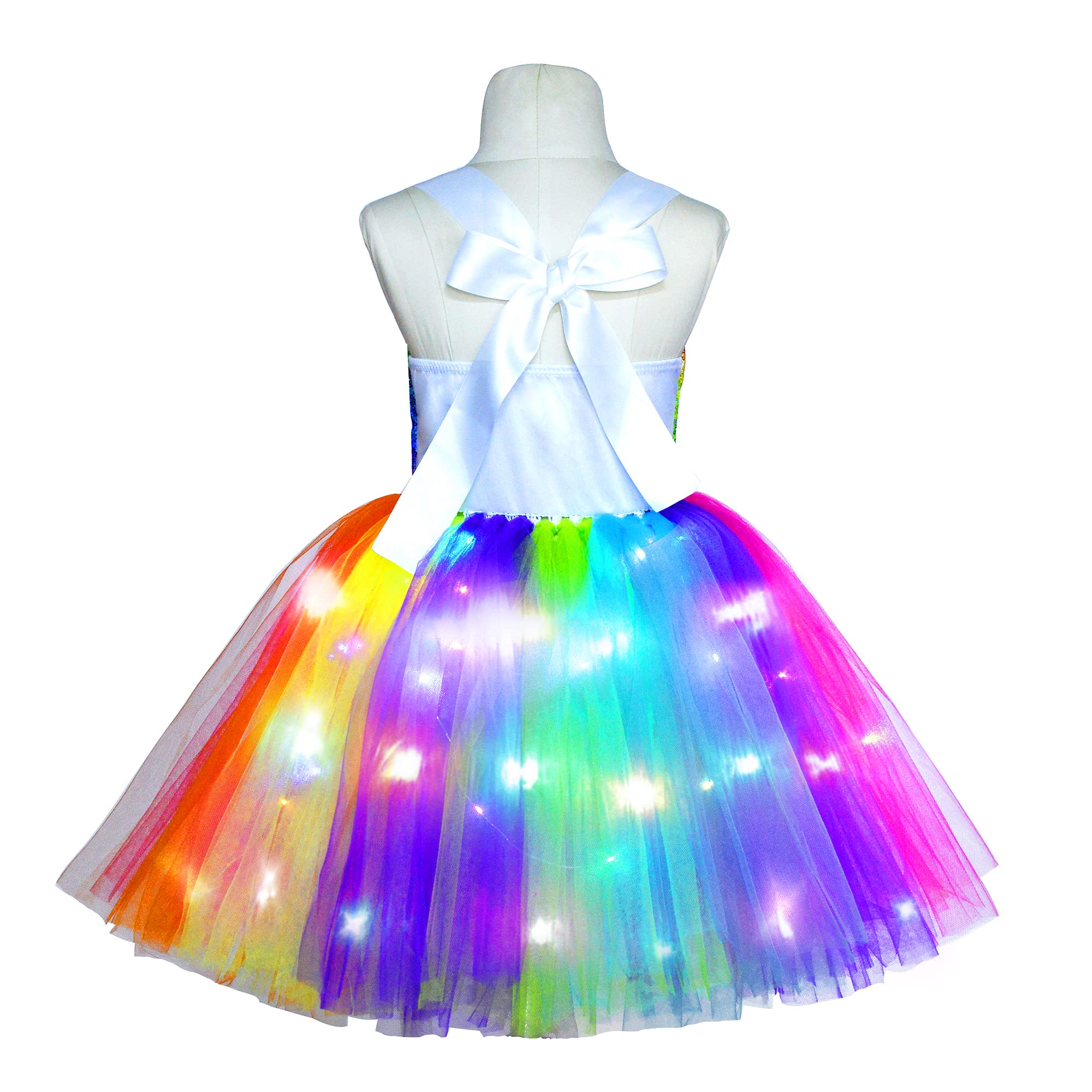 LED Unicorn Costume for Girls - Light Up Rainbow Tutu Dress with Headband for Halloween, Birthday & Holiday Parties | Magical Dress Up & Photo Shoot Outfit