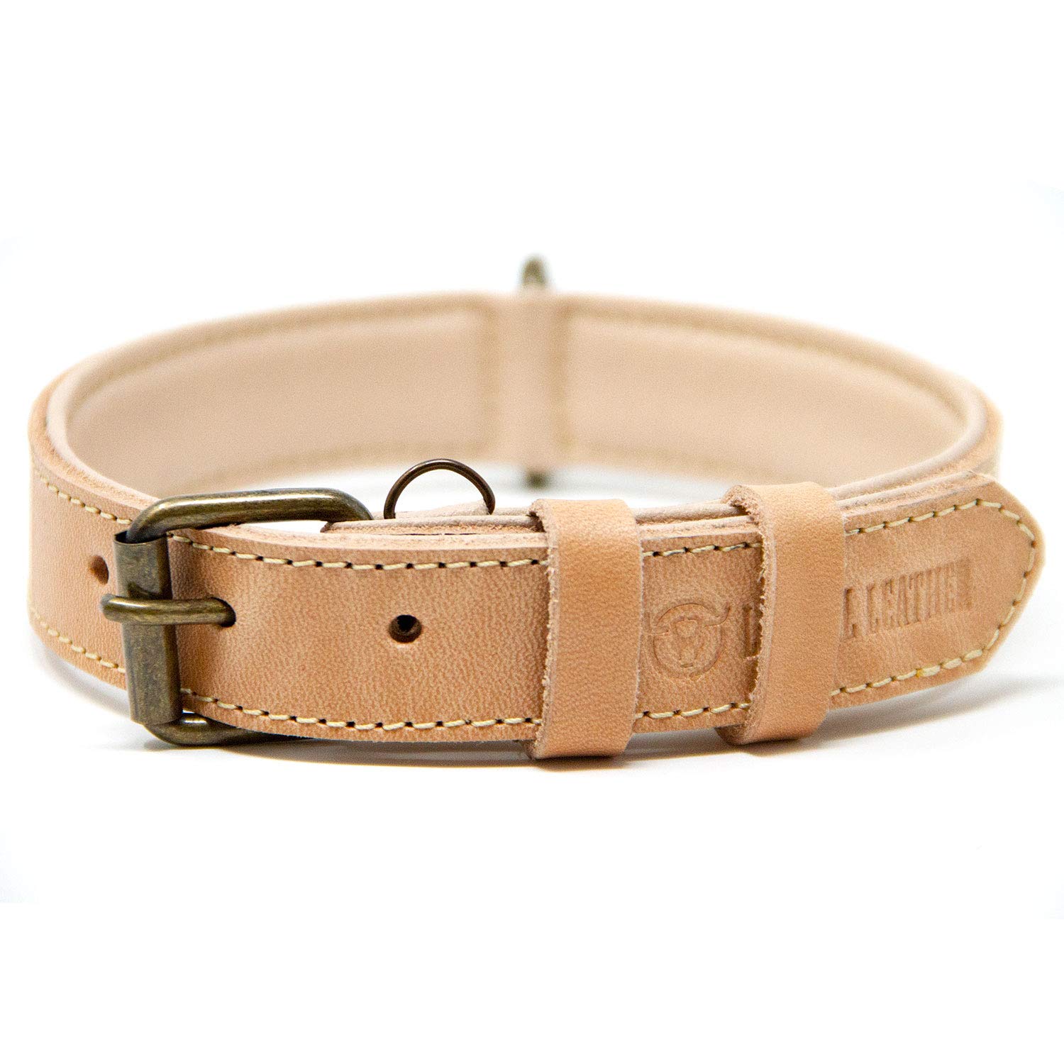 Premium Genuine Leather Dog Collar for Medium Dogs - Soft Padded Full Grain Leather, Adjustable & Durable (Tan, Medium) - Perfect for Daily Walks, Training & Outdoor Adventures