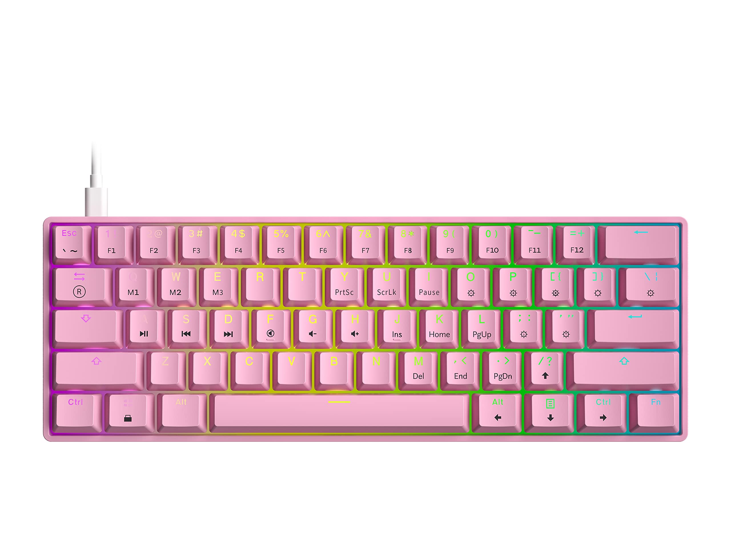 GK61 61-Key Mechanical Gaming Keyboard with RGB Backlit, Gateron Yellow Switches, Wired Programmable for PC & Mac - Perfect for Esports, Typing & Office Work (Prism Pink)