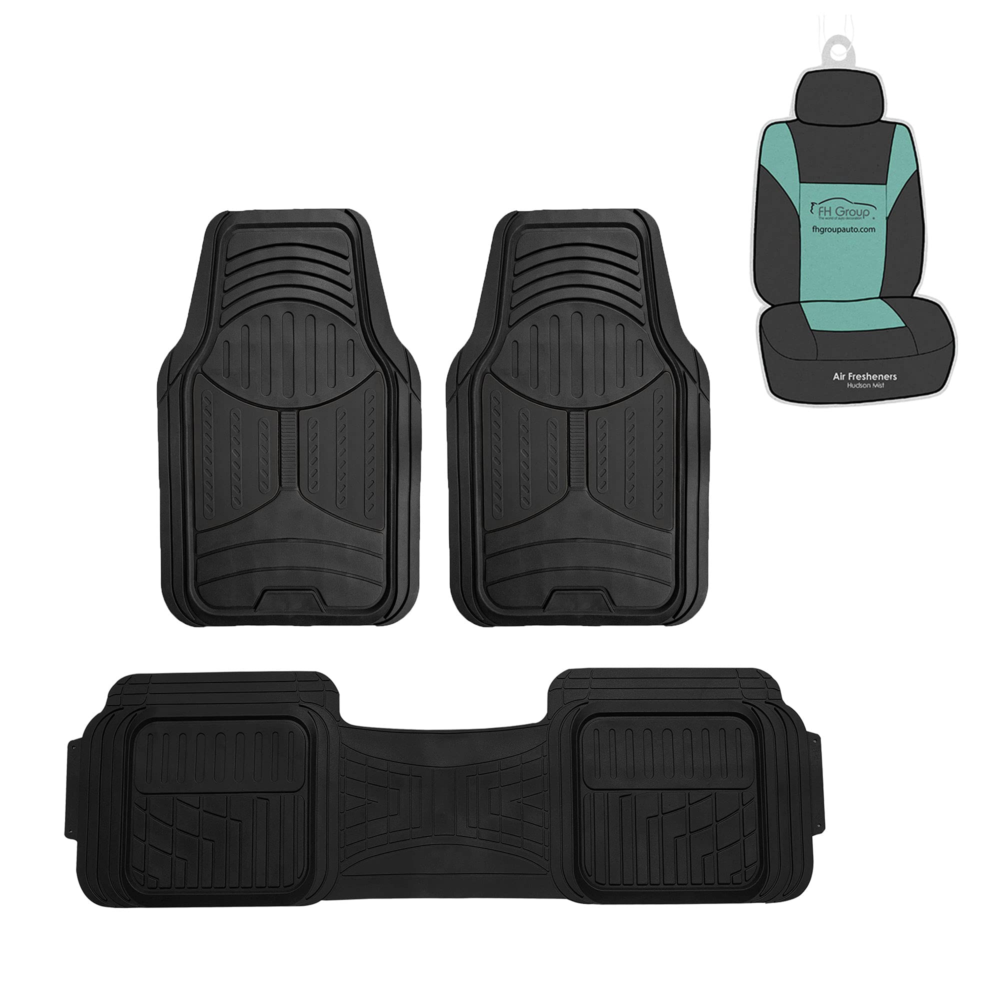 FH Group Climaproof™ Heavy Duty Rubber Car Floor Mats - Universal Fit for Sedan, SUV & Truck - Trimmable Full Black Set with Small Car Seat Cover - Perfect for All-Weather Protection & Interior Customization