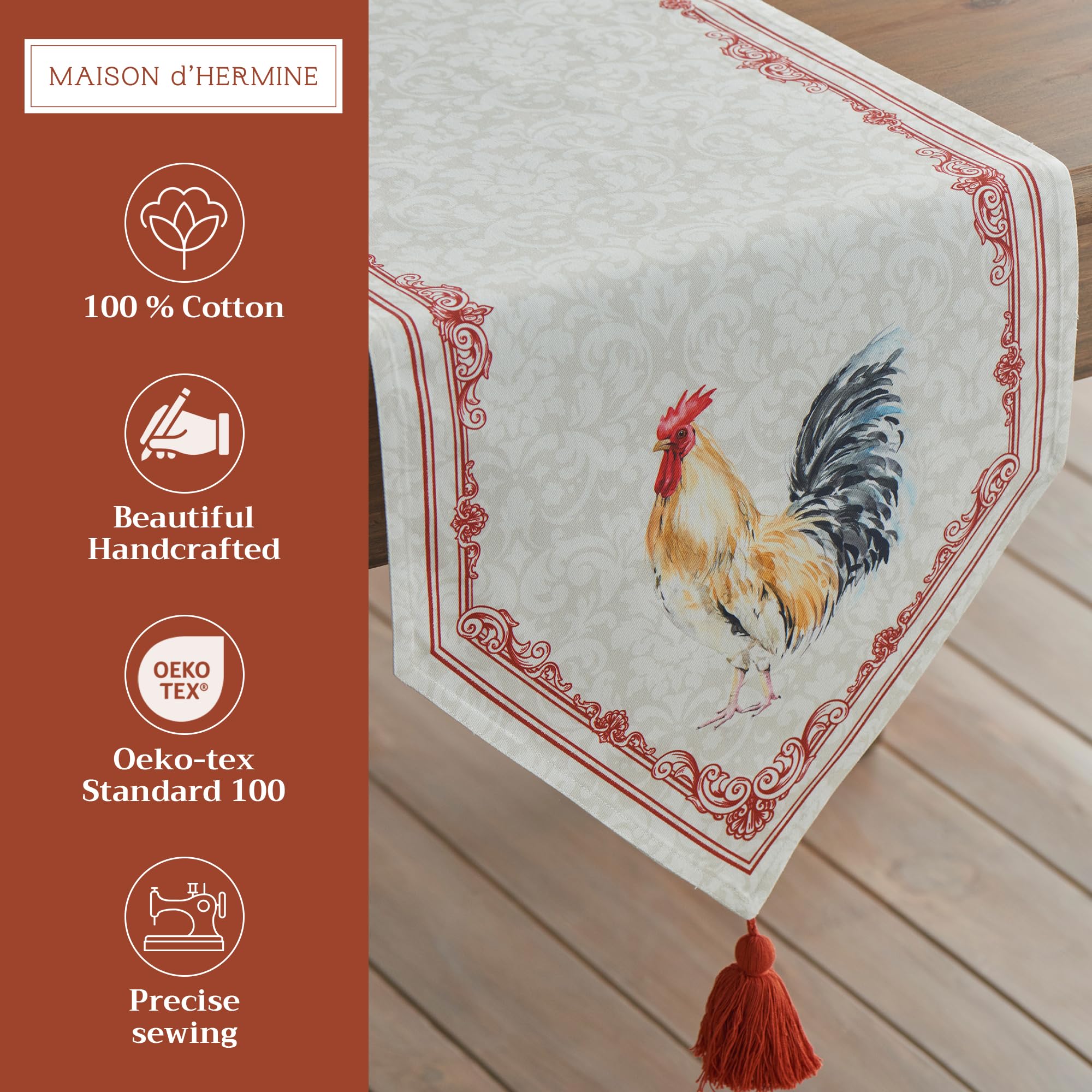 Maison d'Hermine 100% Cotton Double Layer Easter Table Runner - 108 Inch Long Farmhouse Style Dining Decor for Spring, Summer, Kitchen, Party & Camping (Campagne, 14.5x108 in) - Perfect for Easter Celebrations, Picnics and Outdoor Dining