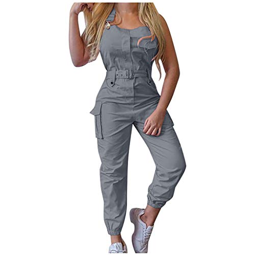 Women's Loose Romper Jumpsuit with Pockets - Comfortable Long Dungaree Pants for Casual Wear (Grey, XL) | Perfect for Summer Outings, Beach Days & Relaxing at Home