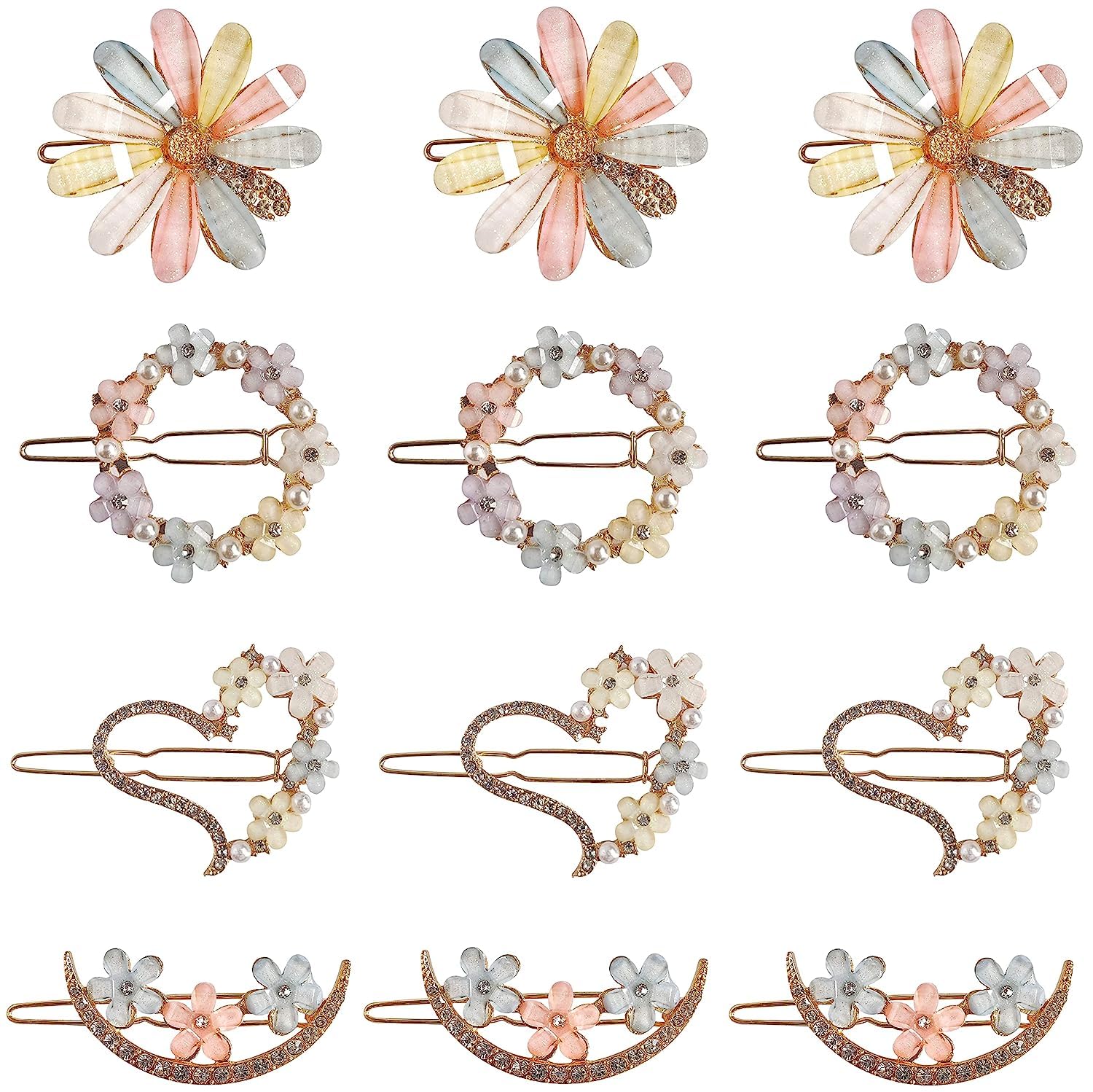 Latest Korean Fashion Flower Hair Clips Set - 12 Pcs Floral Hairpins for Women & Girls | Perfect for School, Parties & Daily Styling