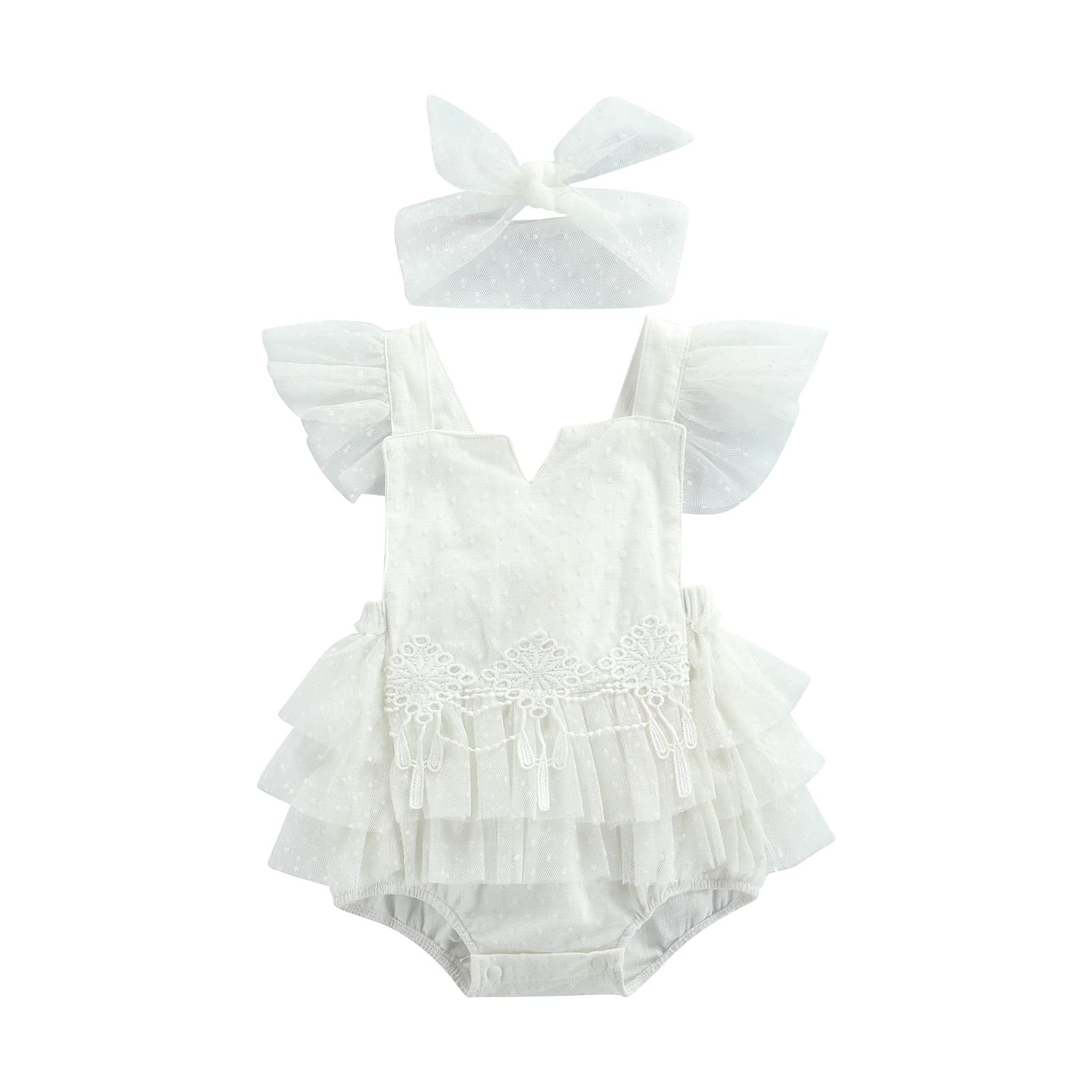 Newborn Baby Girl Lace Romper - Boho Style Sleeveless Backless Jumpsuit | Summer Infant Outfit One-Piece Bodysuit for Photoshoots & Special Occasions
