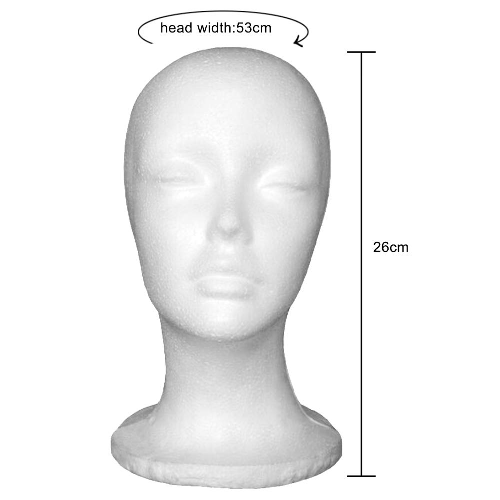 Styrofoam Female Mannequin Head for Wig, Hat & Glasses Display - Stylish & Durable Wig Stand for Salon, Retail & Photography Use