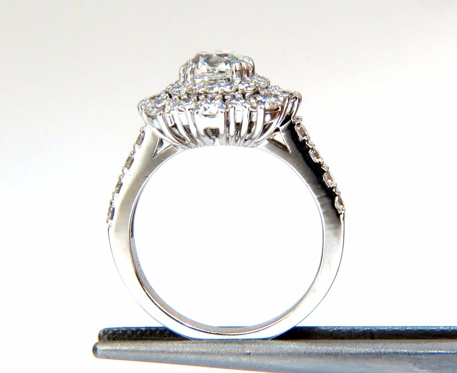 1.70ct GIA Certified Cushion Cut Diamond Ring in 14kt Gold - E/VS Clarity, Petite Cluster Design for Engagement, Wedding & Anniversary Gifts