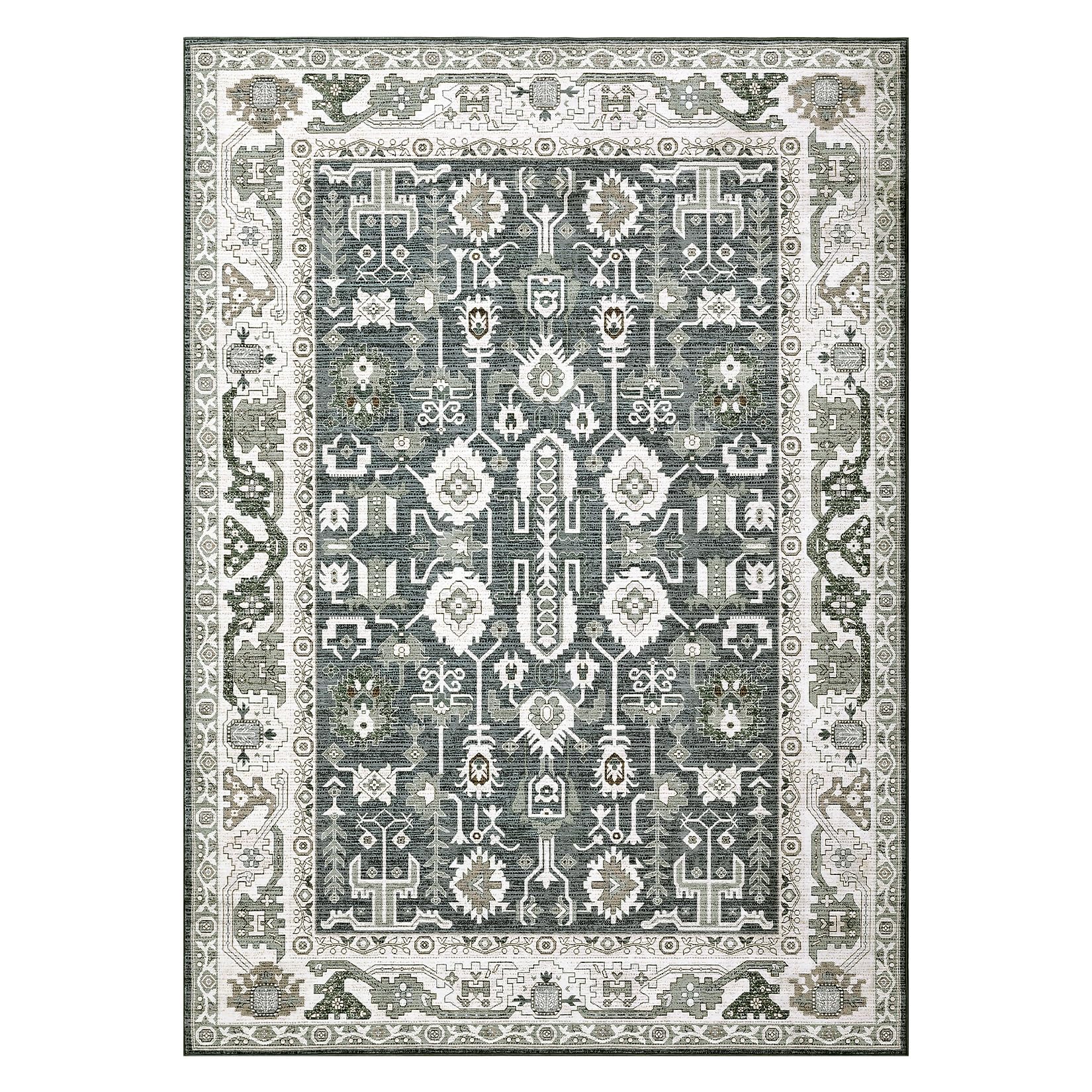 GARVEE 4'x6' Washable Moroccan Boho Area Rug - Non-Slip Low Profile Bohemian Carpet for Living Room, Bedroom & Dorm Decor